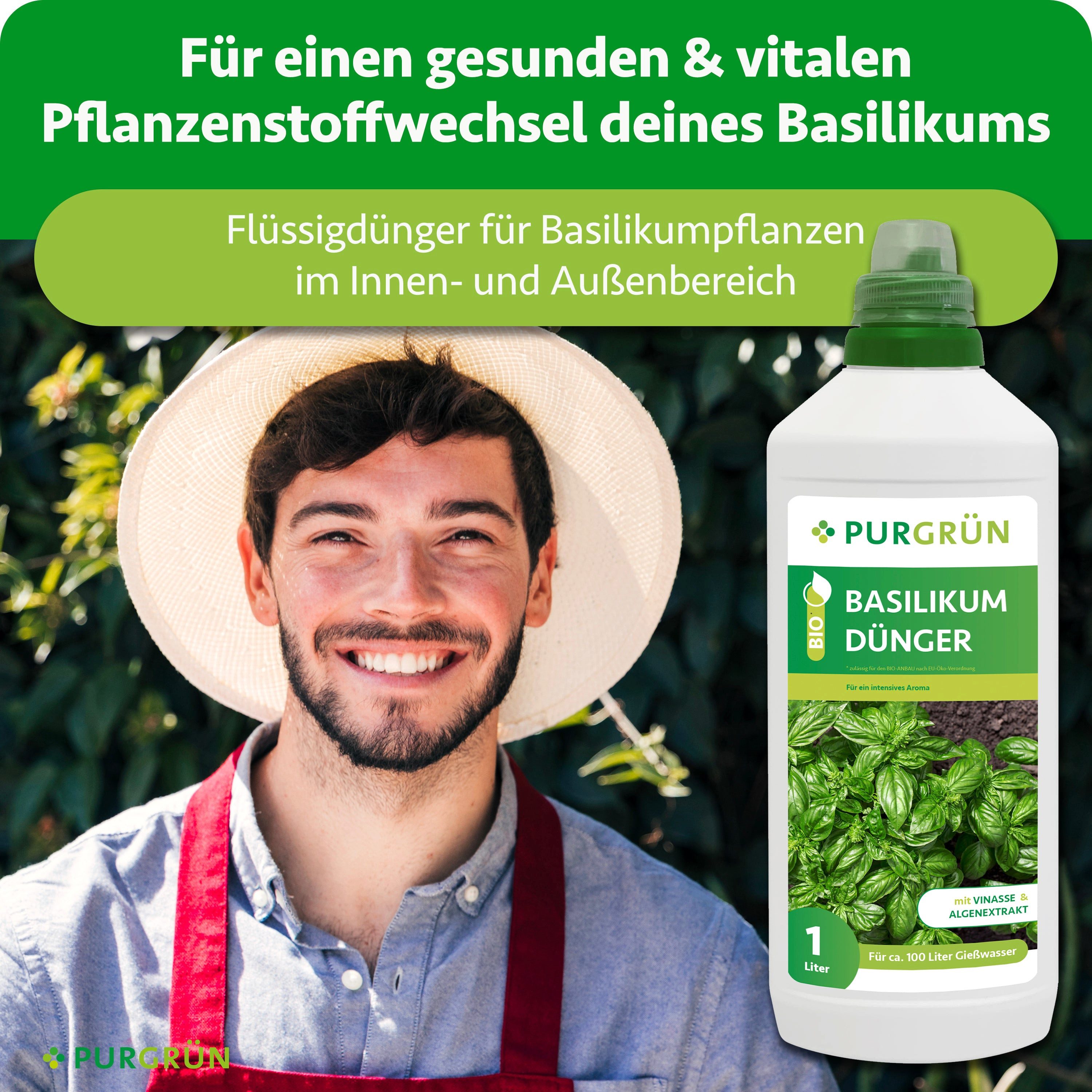 Purgrün Kräuterdünger Bio Basilikum Dünger, NPK 4+1+7, Algenextrakt, 1 Liter, Flüssigdünger, 1-St., 1 Liter