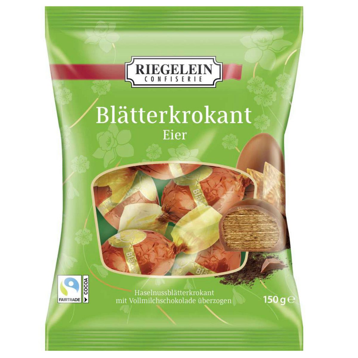 Riegelein Confiserie Schokolade, Riegelein Blätterkrokant einzeln gewickelte Osterei Pralinen Eier 150g