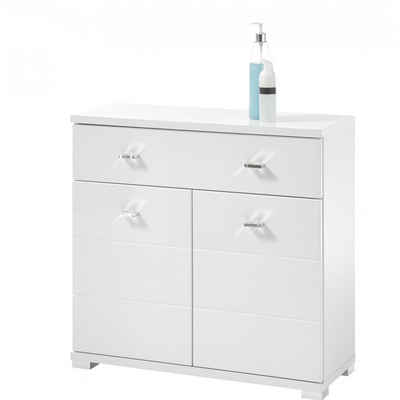 Bega Consult Badezimmerspiegelschrank Kommode Badschrank Seitenkommode Unterschrank ca. 76 x 73 x 31 cm POOL Weiß Hochglanz