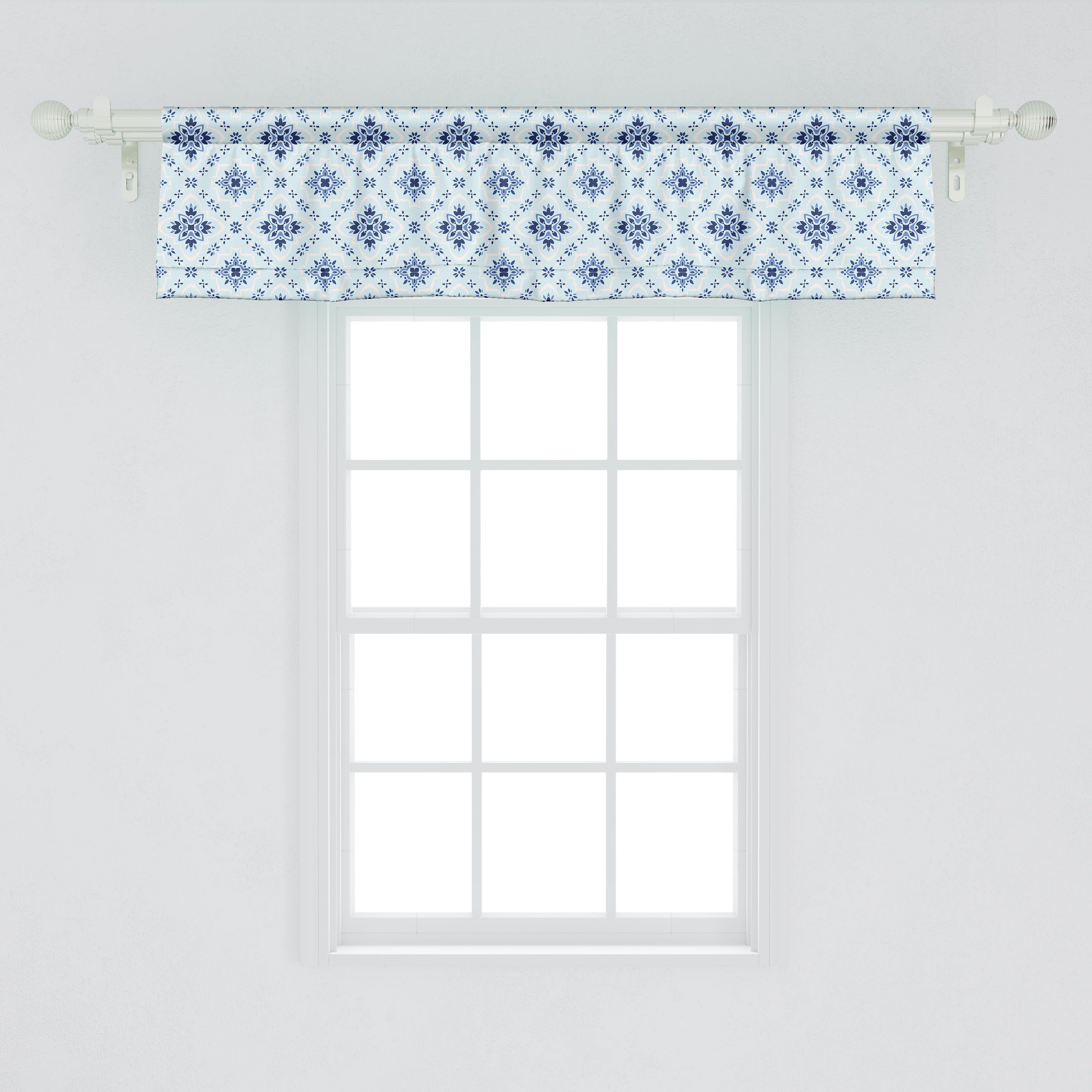 Scheibengardine Vorhang Volant für Abakuhaus, Muster Talavera mit Microfaser, Schlafzimmer Stangentasche, Küche Azulejo Dekor Rhythmische