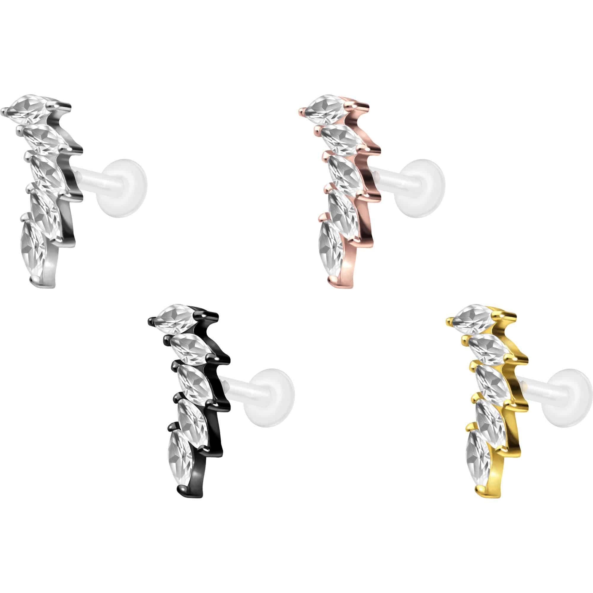 PIERCINGLINE Piercing-Set PTFE Labret mit Innengewinde + Titan-Aufsatz 5 EINGEFASSTE (Labrets, 1-tlg)