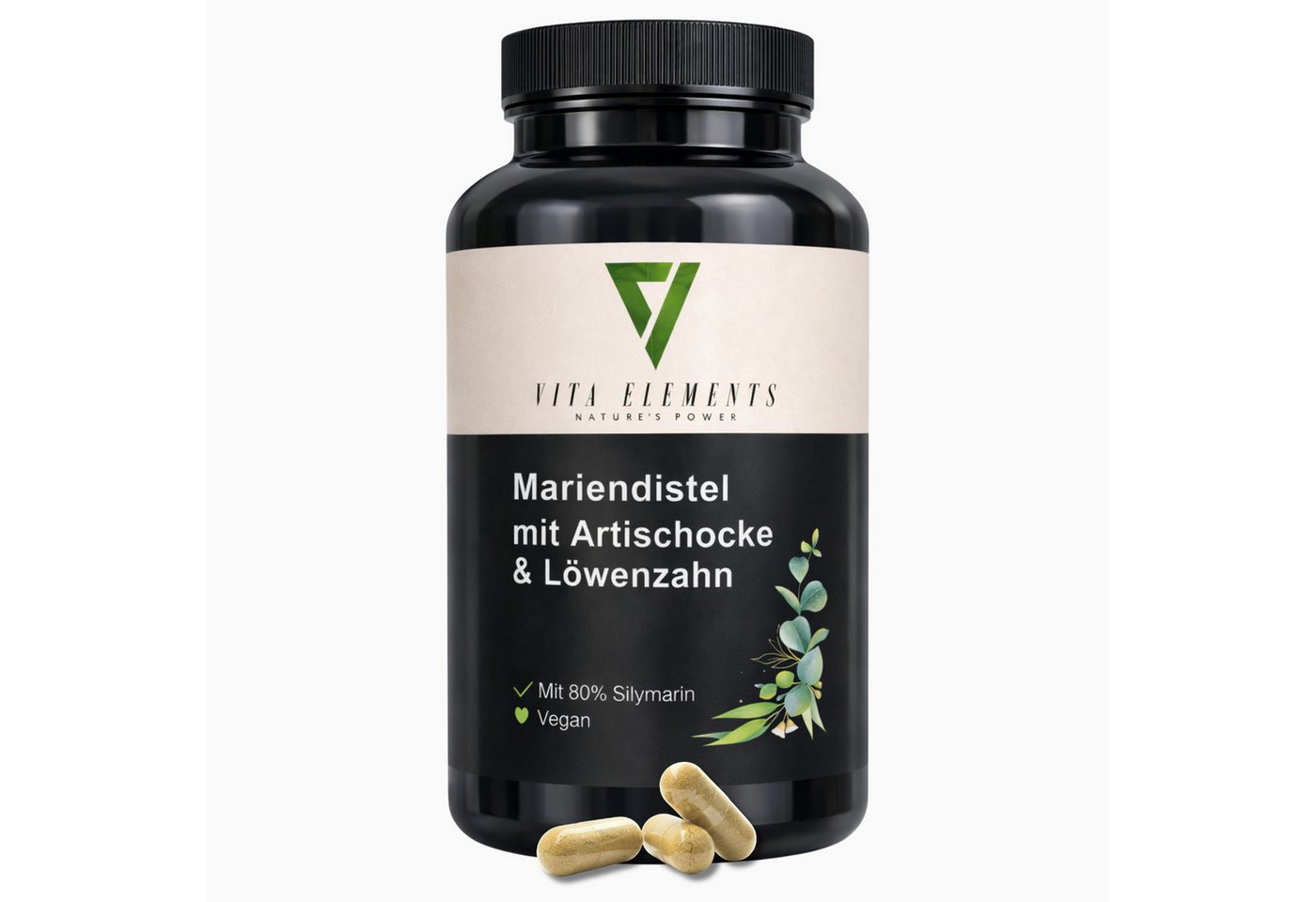 Vita Elements Mariendistel mit Artischocke & Löwenzahn - 200mg Silymarin, 120 Kapseln, 1 er Packung à 120 St., Vegan, Mit Cynarin aus Artischocke, Laborgeprüft in Deutschland