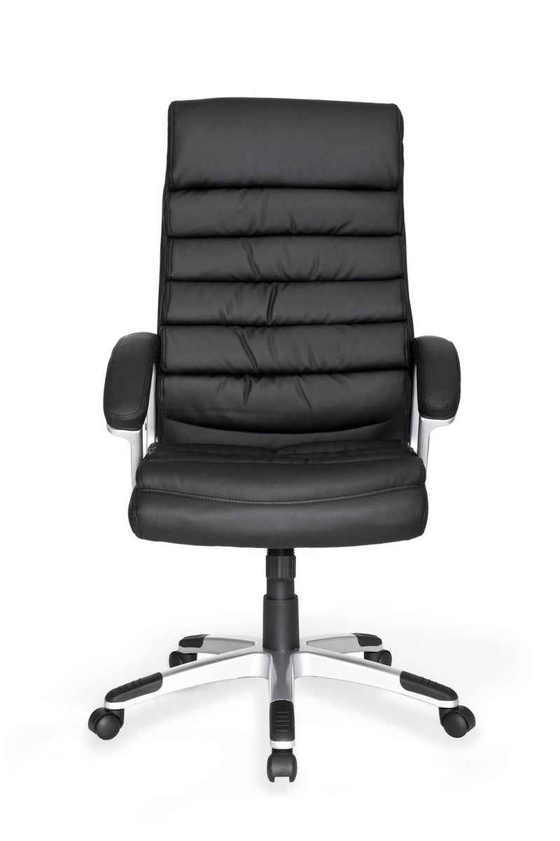 Amstyle Chefsessel SPM1.026 (Valencia, Bürostuhl Kunstleder Schwarz bis 120 kg), Schreibtischstuhl ergonomisch mit Kopfstütze