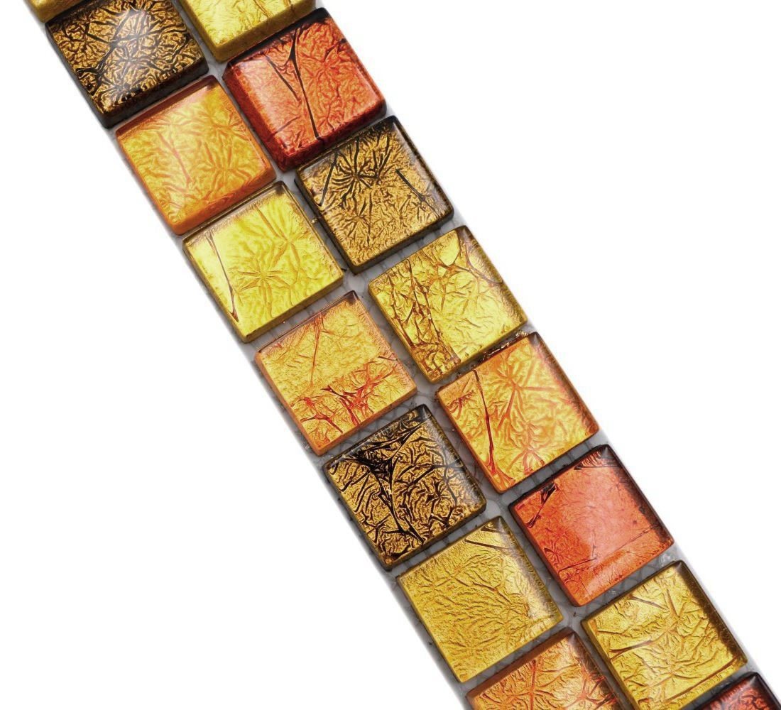 Thumbnail - Mosani Fliesen-Bordüre Glasmosaik Crystal Borde gold orange braun glänzend / 10 Stück