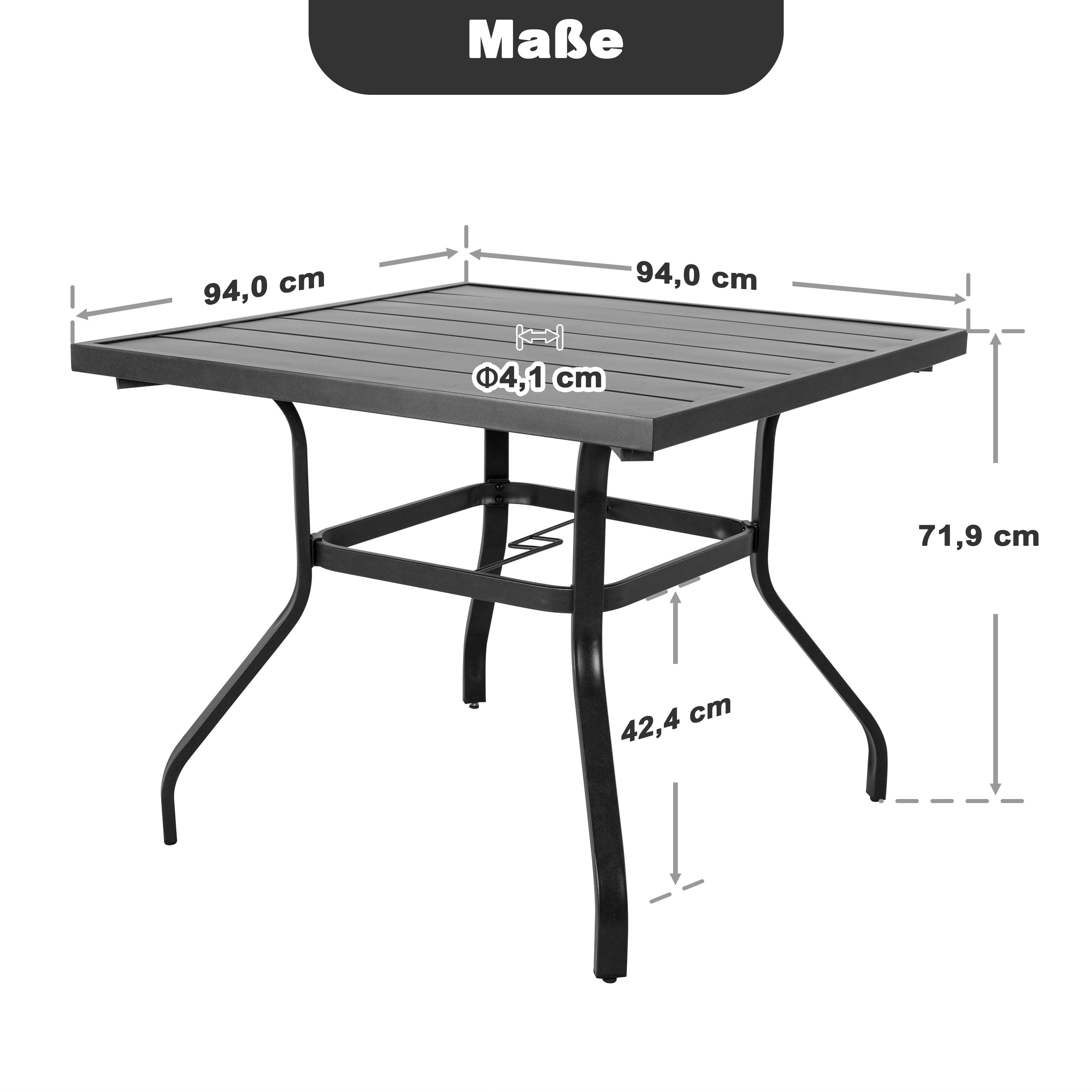 Avestar Esstisch quadratisch 94x94cm, Garten-Terrassen Tisch, stabiler Metall-Esstisch (1-St), mit Sonnenschirmloch & verstellbaren Füßen