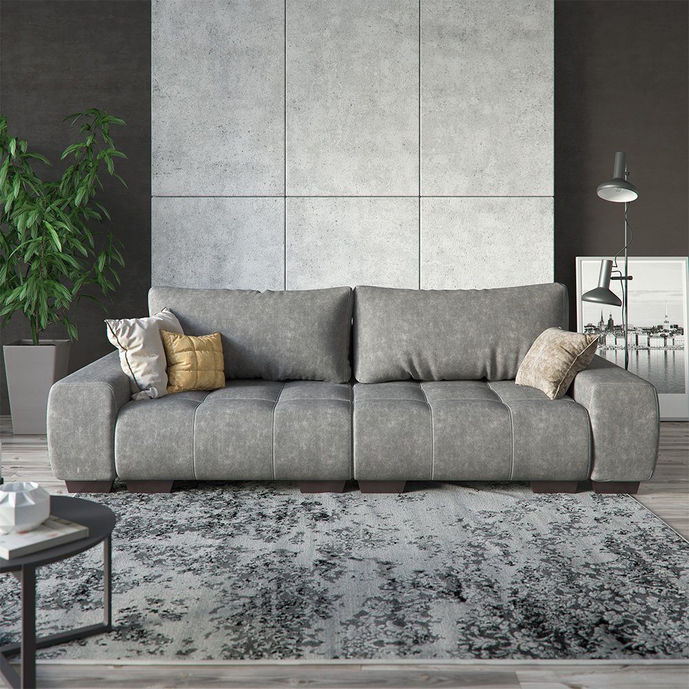 Schlaffunktion Grau Couch - VitaliSpa® Schumstoff PERRY Anthrazit Sofa Schlafsofa