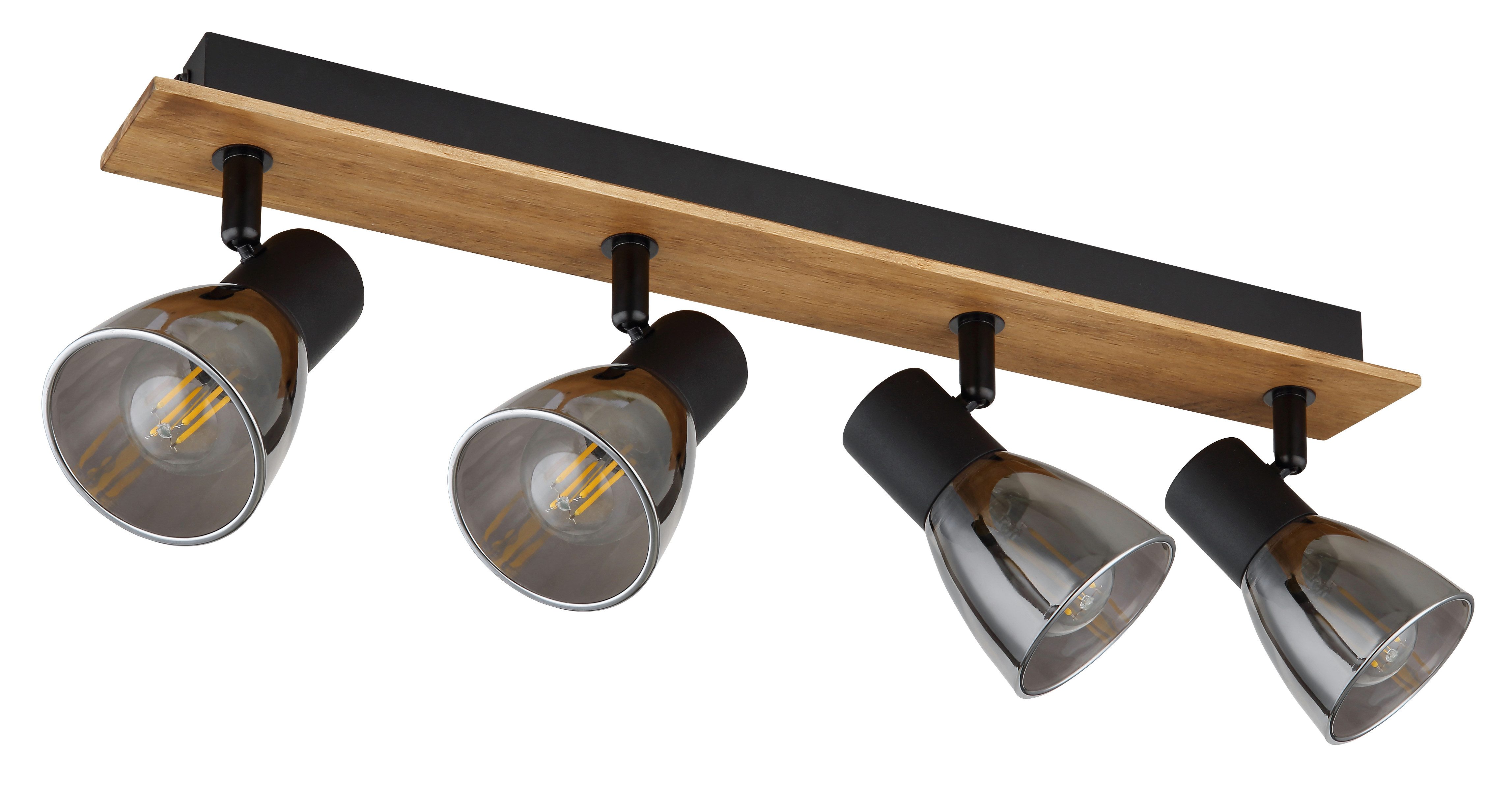 GLOBO LIGHTING Deckenspot CLAUDE, ohne Leuchtmittel, Strahler Holz/Schwarz, Rauchglas, E14