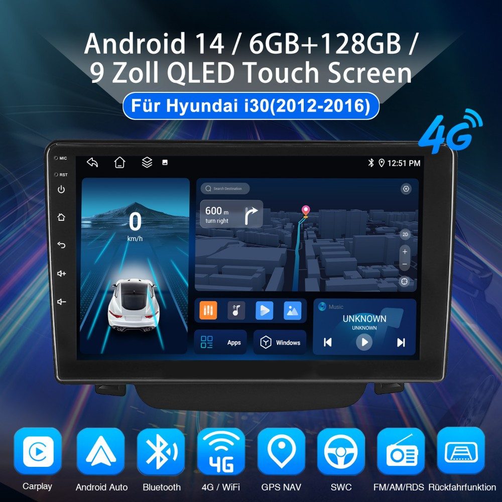 ESSGOO DAB+ 6+128G 8Core Android 15 Autoradio Carplay Für Hyundai i30 2012-16 Autoradio (RDS, Digitalradio (DAB), FM, AM, 6+128G, Carplay Android Auto Bluetooth EQ USB GPS Navi WIFI Touchscreen)