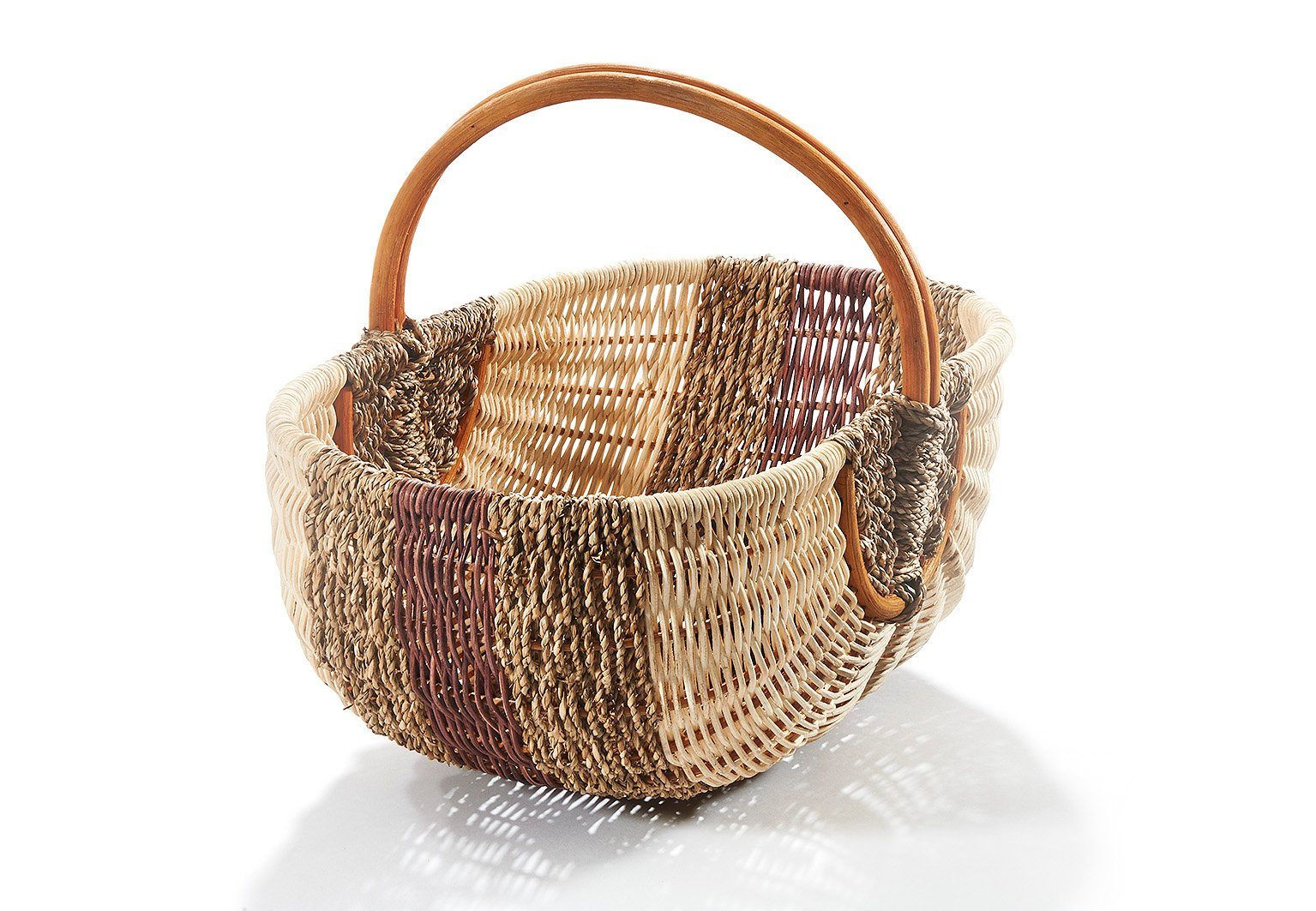 Kobolo Einkaufskorb Rattankorb natur mit braunem Seegras, 8 l