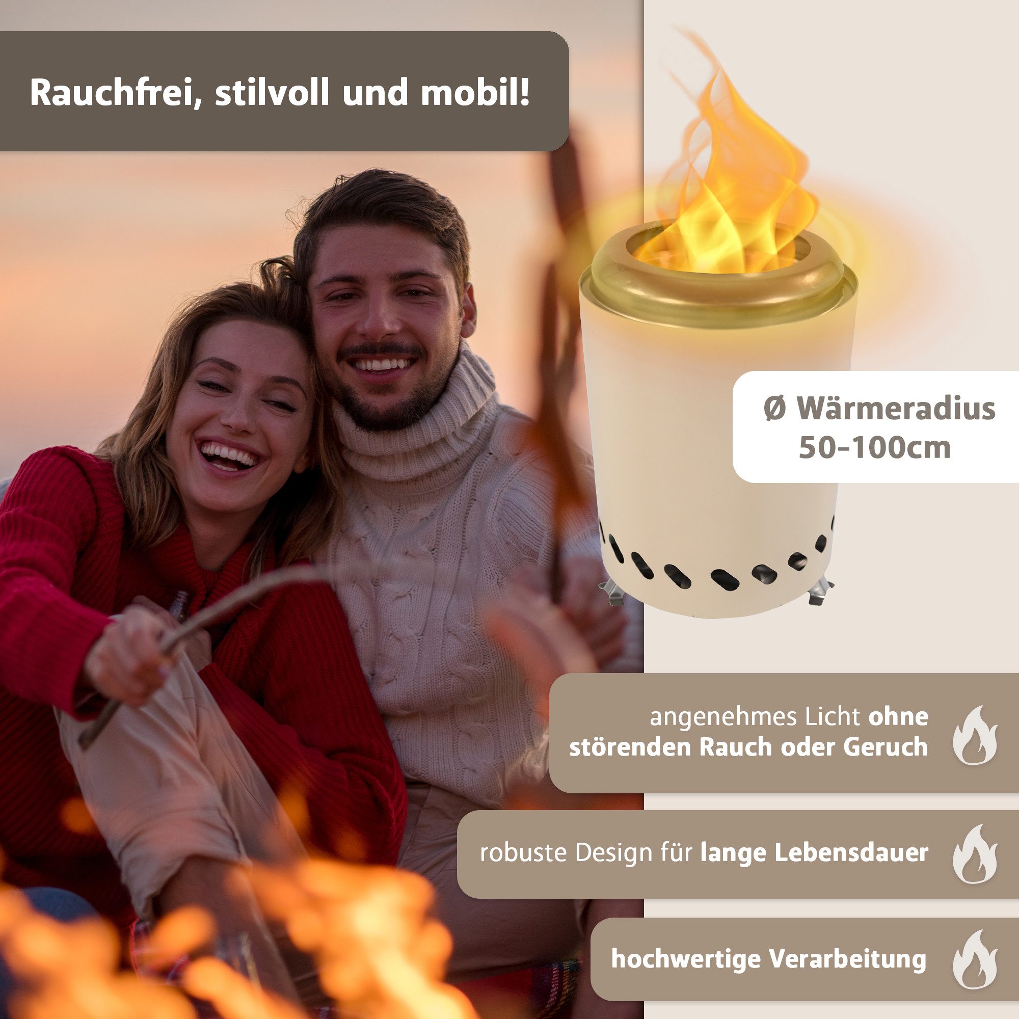 Lemodo Echtfeuer-Dekokamin rauchfreier Tischkamin mit Pellets