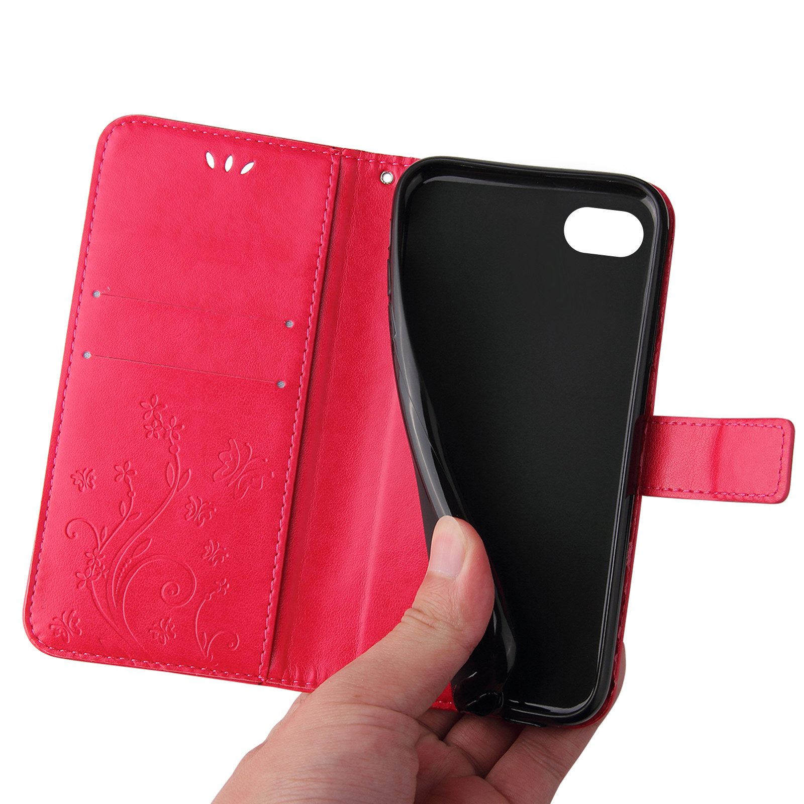 Tec-Expert Handyhülle Cover Tasche Hülle für Apple iPhone 7 / 8 / SE (2020) 4,7 Zoll, Klapphülle Case mit Kartenfach Fliphülle aufstellbar, Motiv Blumen