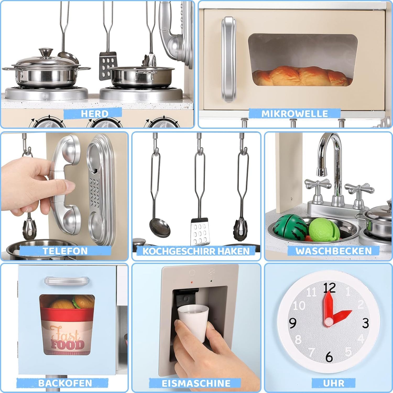 TLGREEN Spielküche Kinderküche XXL-Holzküche mit Sound und Licht, inkl. Spielzubehör, Spielzeugküche für Kinder, 81x74x30 cm