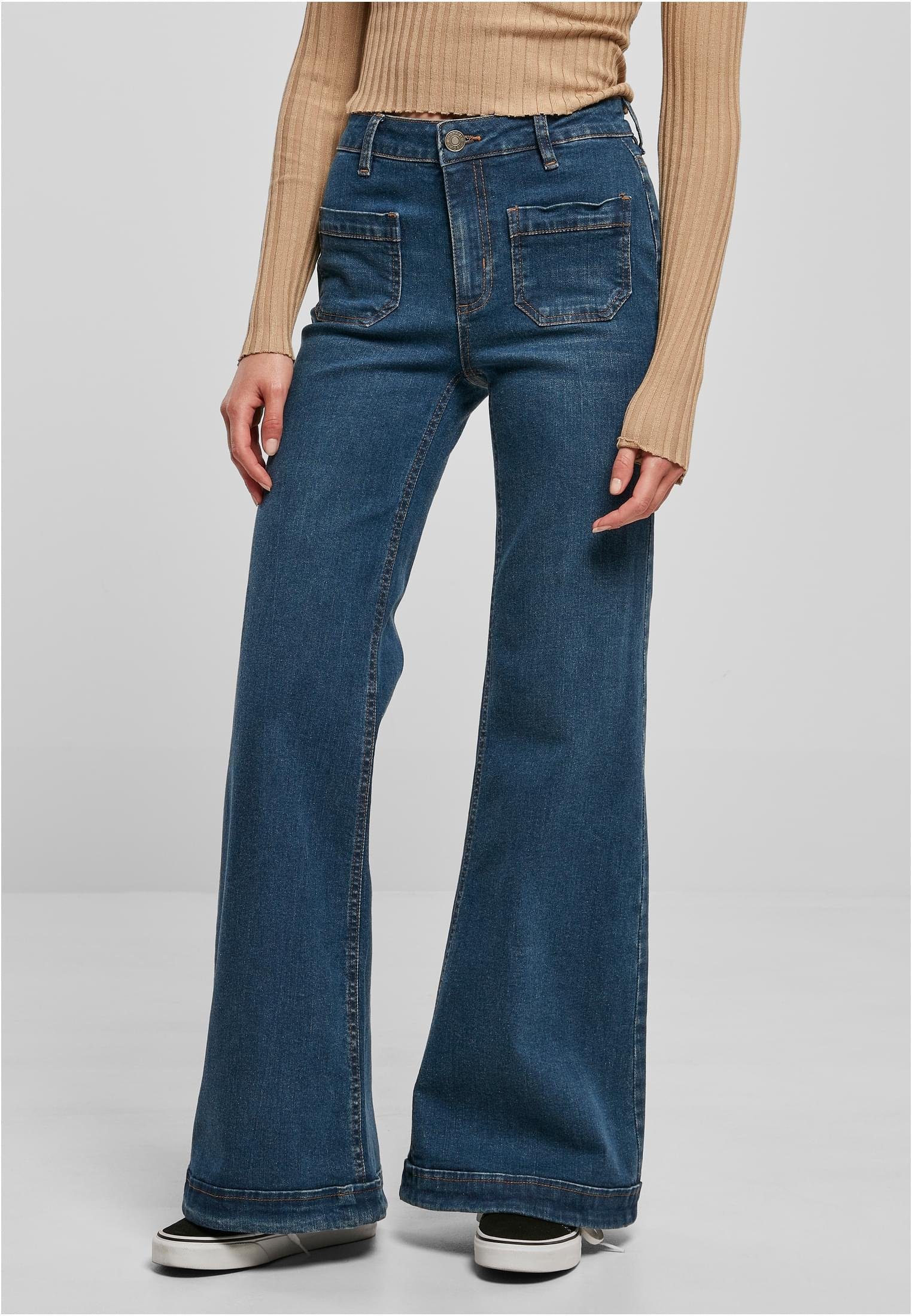 URBAN CLASSICS Funktionshose Ladies Vintage Flared Denim Pants Jeanshosen für Frauen