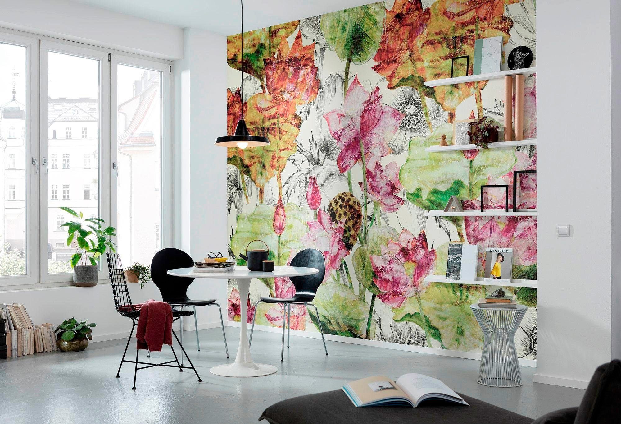 Komar Vliestapete Vlies - Lotus - Größe 368 x 248 cm, glatt, bedruckt, Wohnzimmer, Schlafzimmer