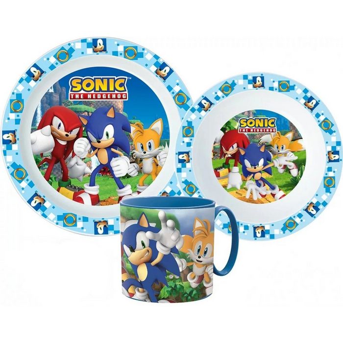 Sonic SEGA Kindergeschirr-Set Sonic und seine Freunde Kinder Frühstücksset Kunststoff Teller Müslischalle Becher