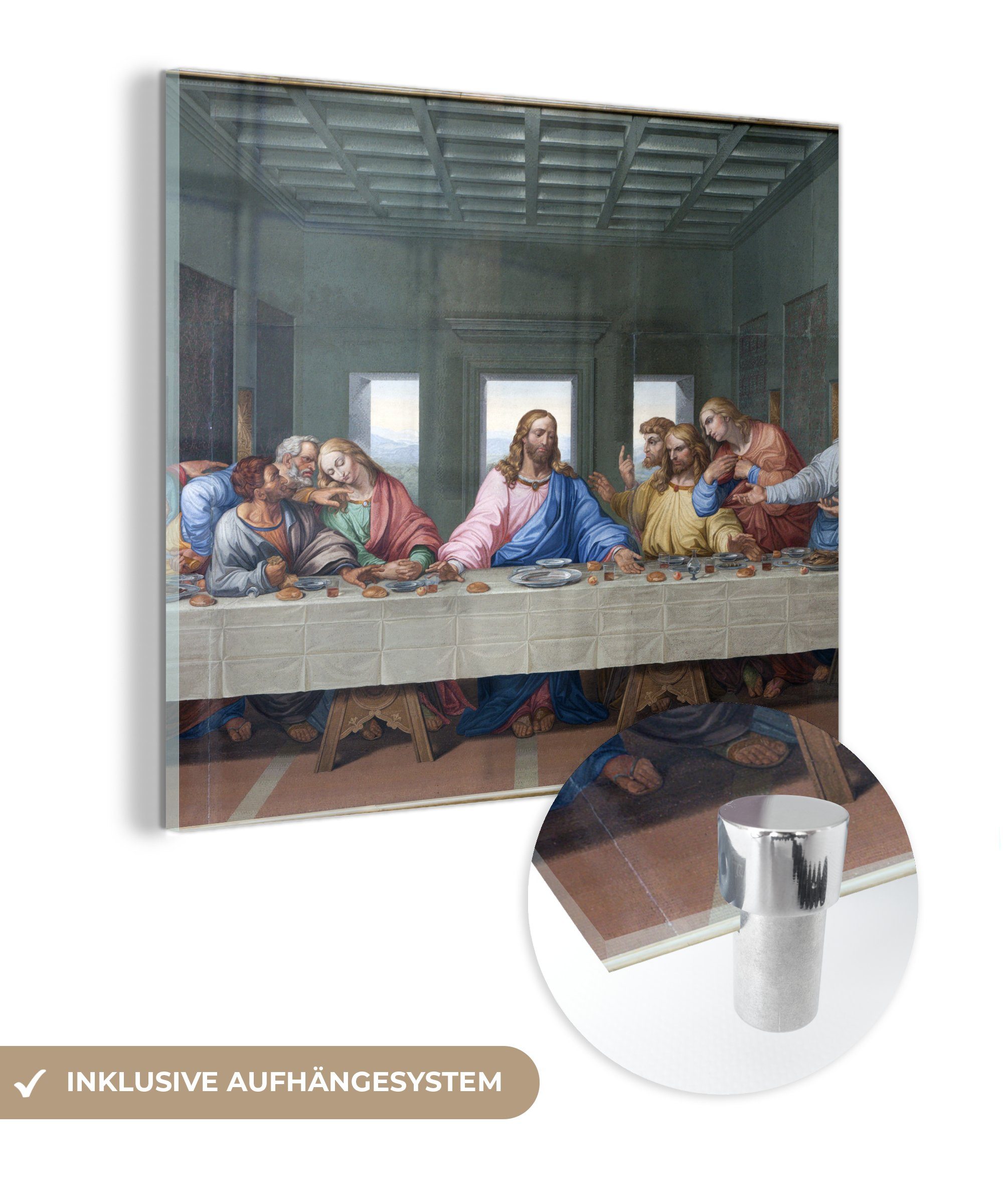MuchoWow Acrylglasbild Das letzte Glasbilder Bilder - Glas - - Wanddekoration Wandbild da Abendmahl Glas Vinci, auf auf (1 Leonardo Foto - St)