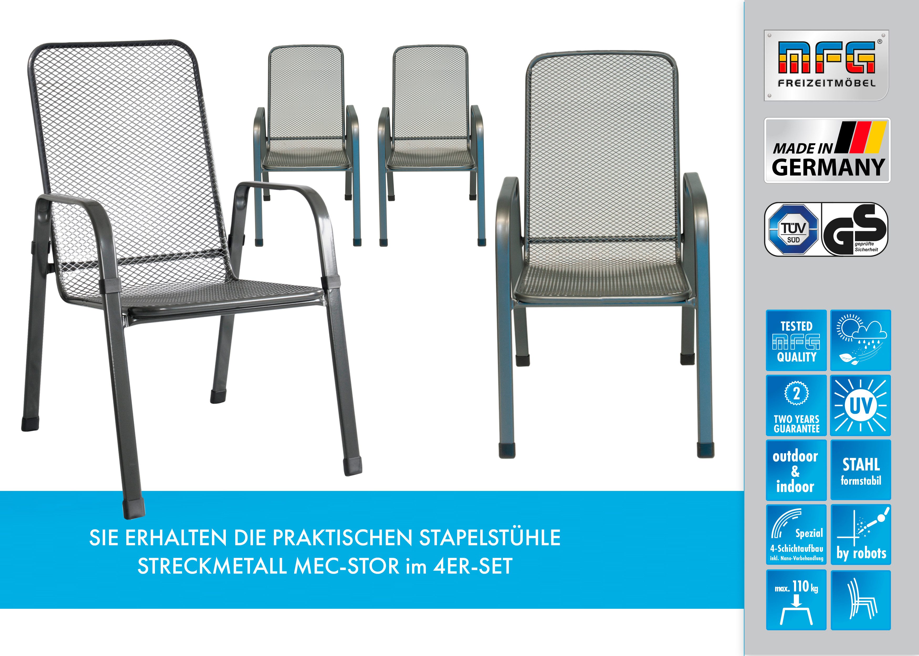 MFG Freizeitmöbel Stapelstuhl MFG Streckmetall-Stapelstuhl "Mec-Stor", 4-er Set (4 St)