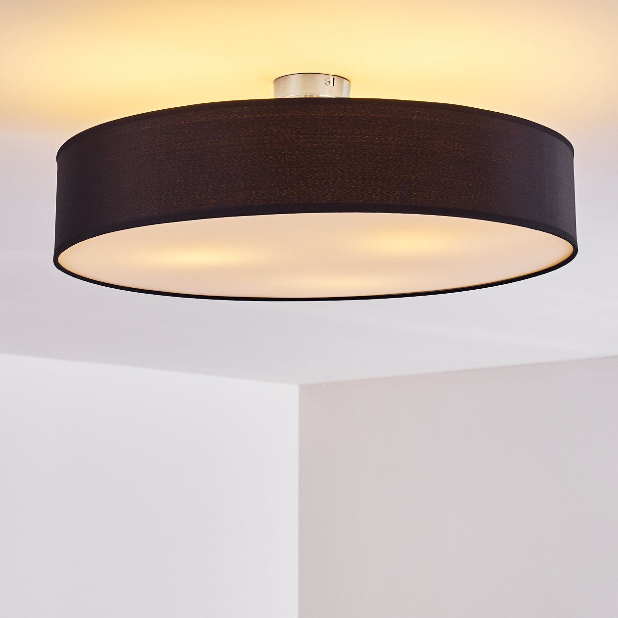 Stoff ohne »Mels« runde in mit Schwarz/Weiß, Lampenschirm hofstein 3xE27, Deckenleuchte Retro-Design 40 Leuchtmittel, LED-fähig, aus Ø60cm, Deckenlampe Watt,