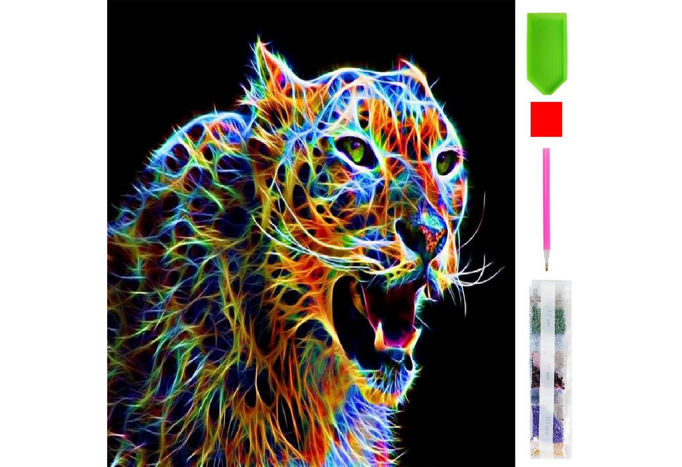 Thumbnail - LA CUTE Malen nach Zahlen 5d Diamond Painting Bunter Gepard Malen nach Zahlen 30x30cm (Komplettset für 5D Diamond Painti...