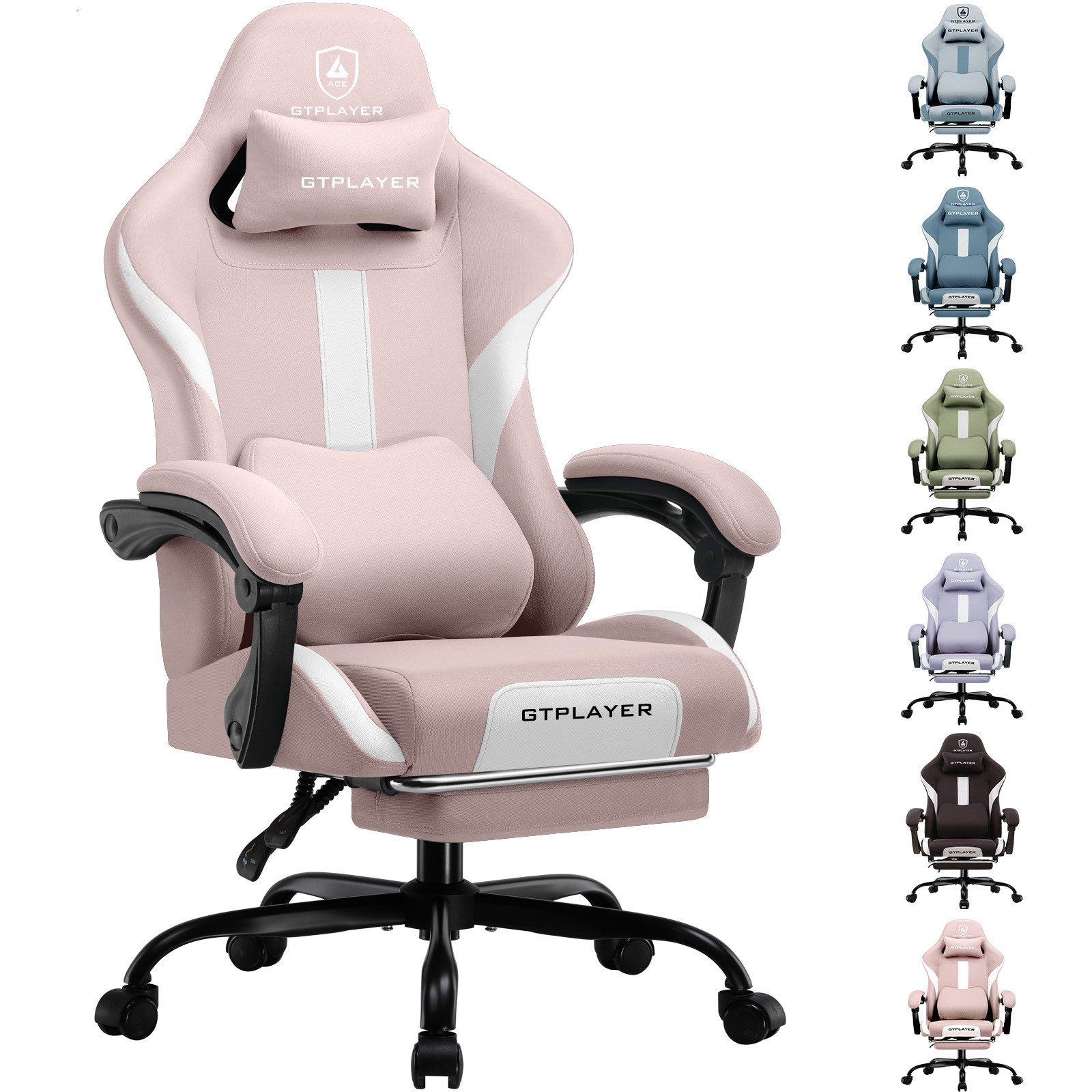 GTPLAYER Gaming-Stuhl Stoff, Racing Gamer Stuhl, Ergonomischer Gaming Sessel Gaming Chair, Schreibtischstuhl, Federsitzkissen mit Fußstütze