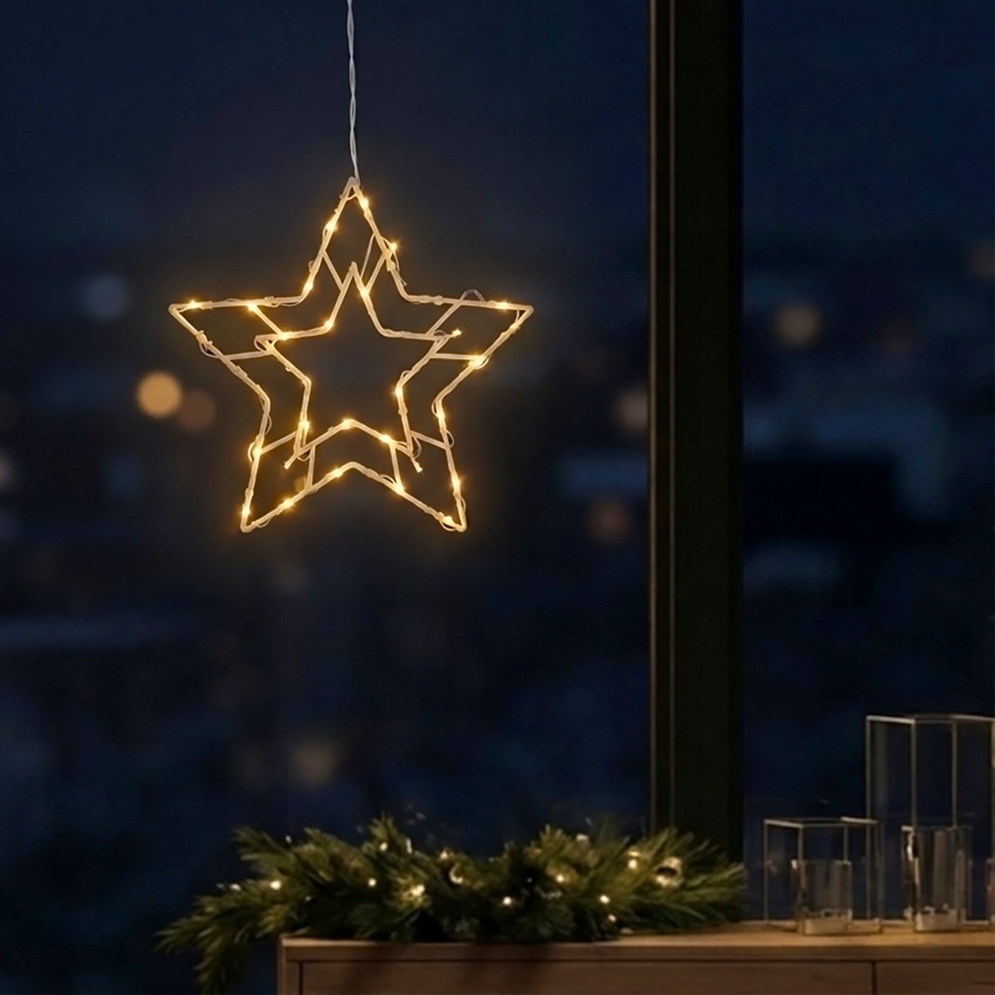 Spetebo LED Fensterbild LED Fenster Silhouette Stern mit Dual Timer, Dual-Timer, LED fest verbaut, warm weiß, Deko Weihnachts Beleuchtung Fensterbild Batterie b – Bild 3 von 5
