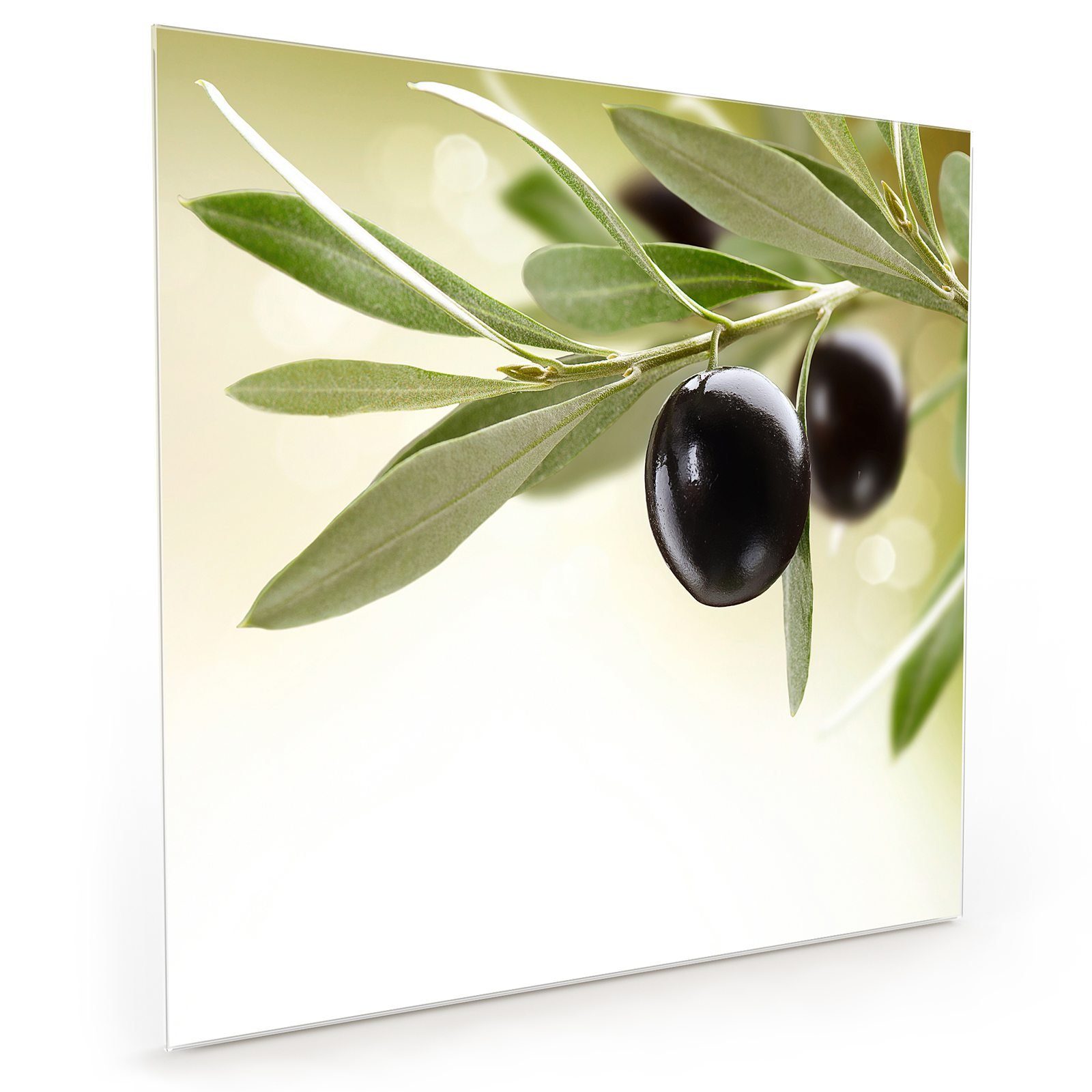 Primedeco Küchenrückwand Spritzschutz Glas Olivenzwei | Küchenrückwände
