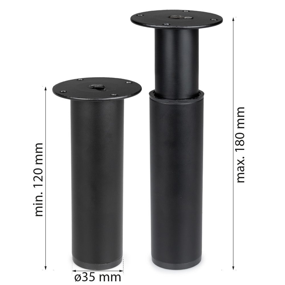 Prima-Online Möbelfuß Möbelfuß Metall Schwarz höhenverstellbar 120–180 mm Möbelbein Sofafuß, (4-St) – Bild 2 von 5