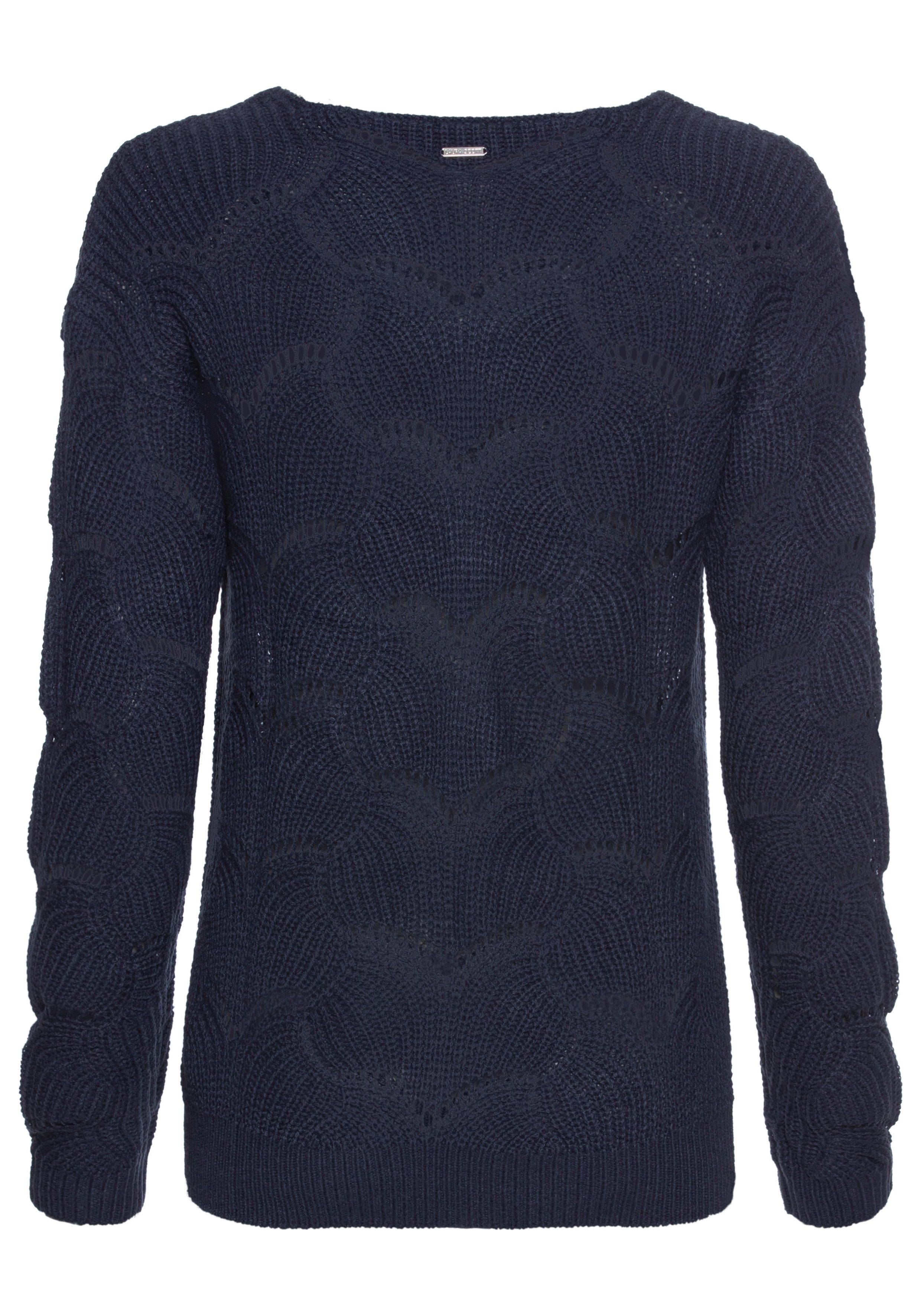 Laura Scott Strickpullover softer Übergangsstrick mit V-neck und trendy Ajourmuster