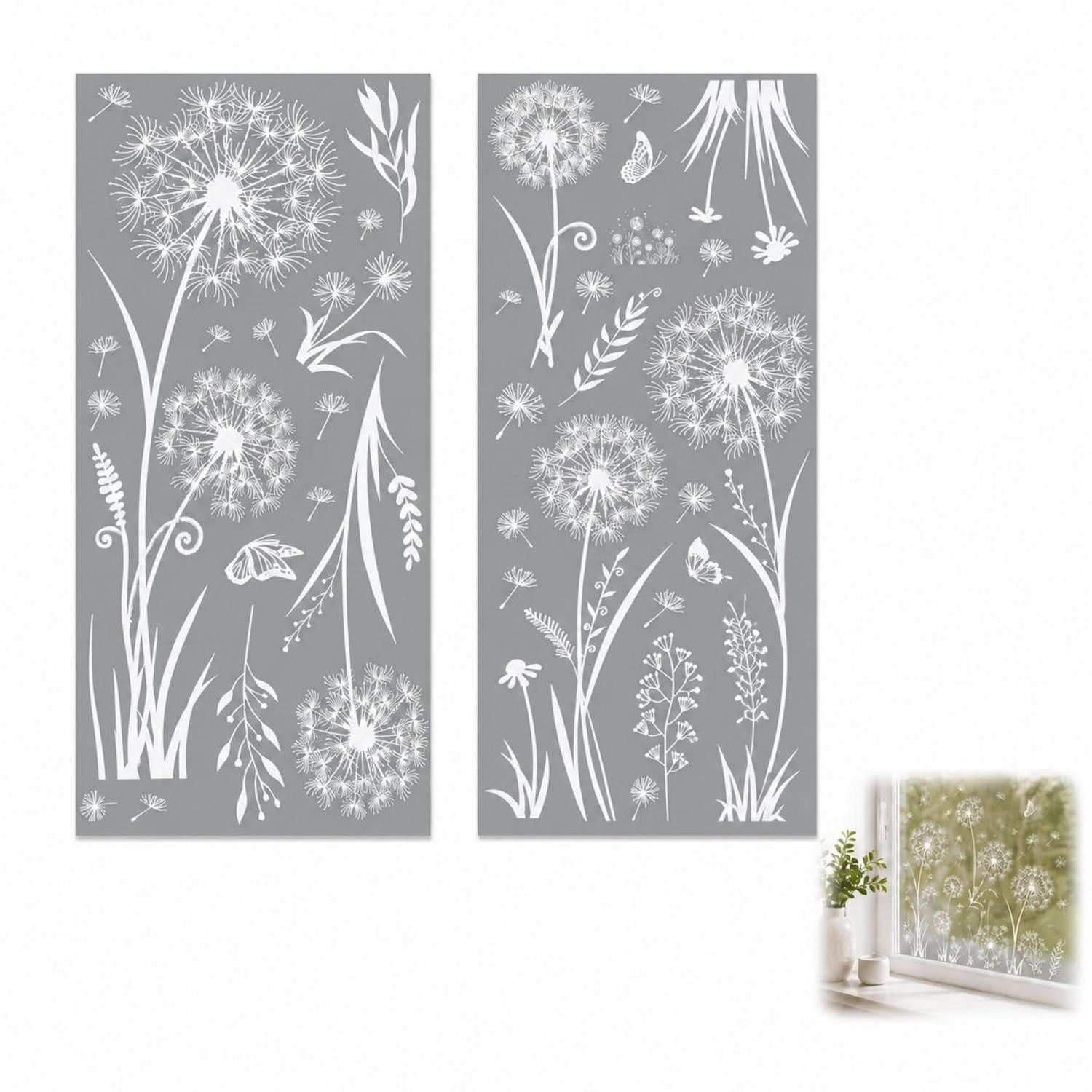 LuxusKollektion Fensterbild Fensterbilder Pusteblume Weiss 29x60cm 2er Set