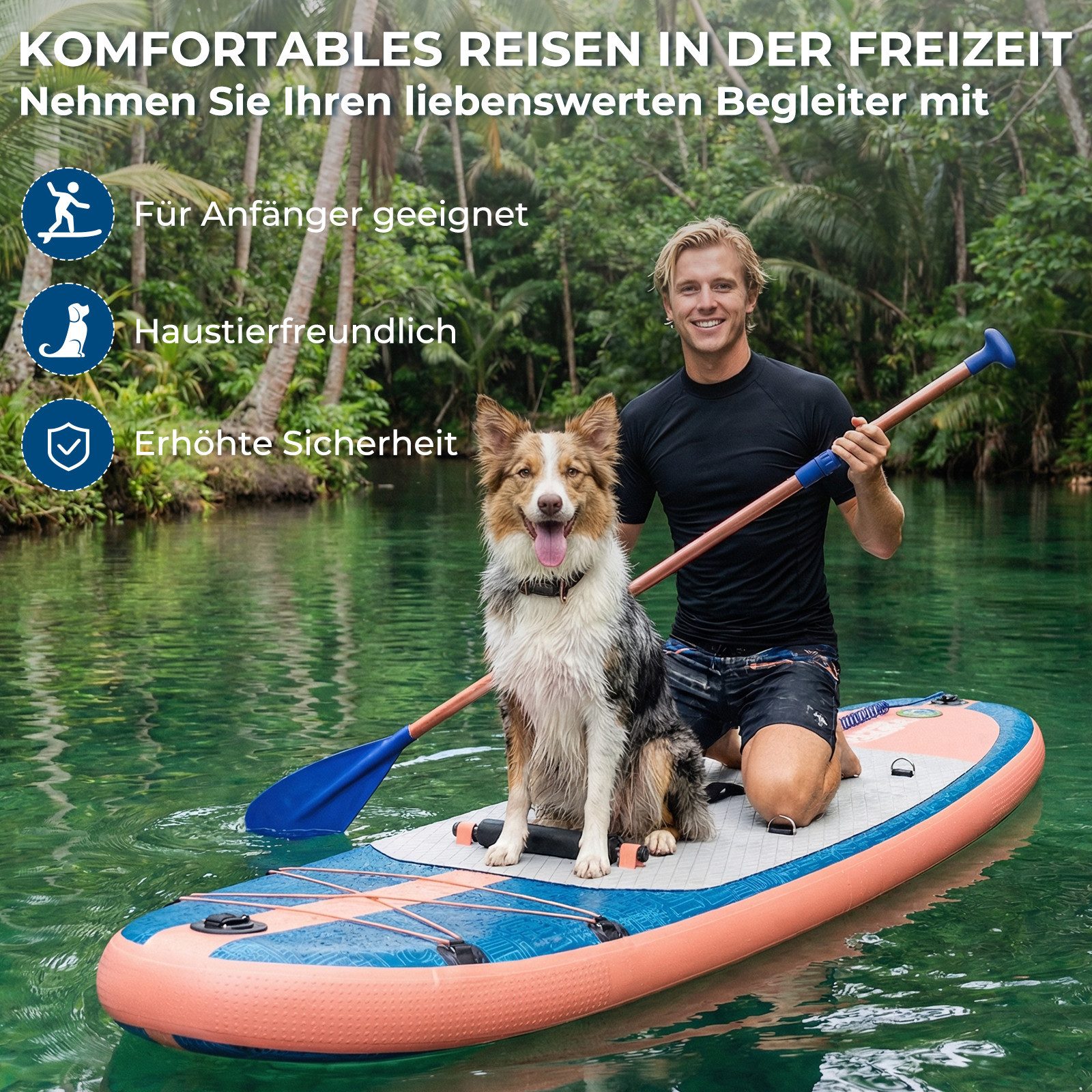 GUNJI Inflatable SUP-Board Stand-up Paddleboard 320*80*15 cm mit Paddel und Pumpe, (2-in-1 aufblasbares Stand Up Paddle Board Set, aufblasbare Stand Up Paddle B – Bild 2 von 5