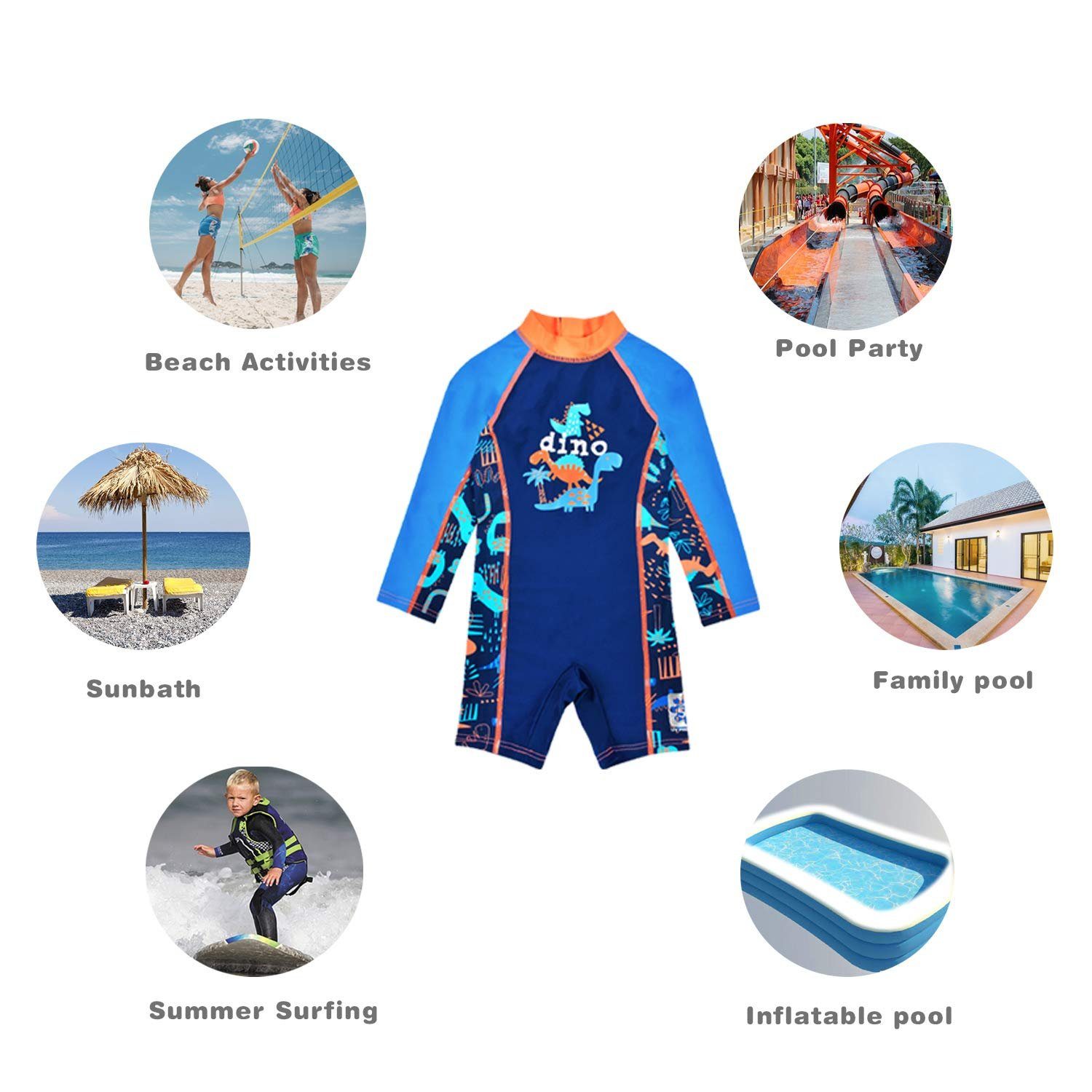 SISIA Badeanzug Kinderbadeanzug Uv-Schutz Badeanzug Badehose Maritim Jungen BlauDino
