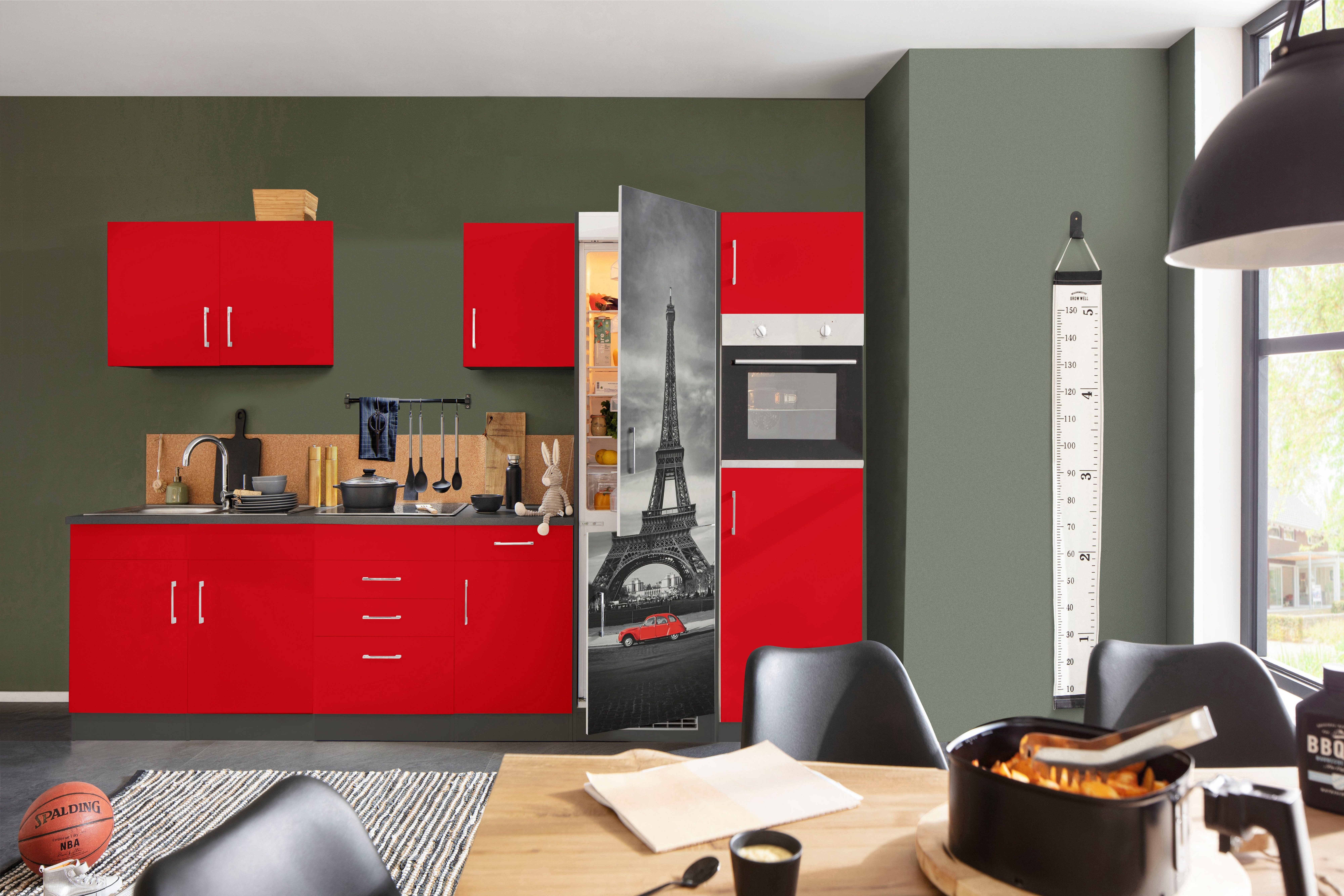 KOCHSTATION Küchenzeile KS-Paris – Küchen mit einzigartigen Fotomotiven auf den Fronten, Breite 330 cm, wahlweise mit E-Geräten und Induktion