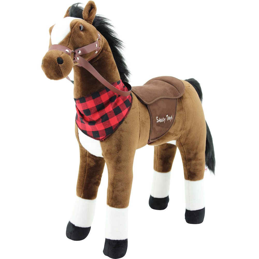 Sweety-Toys Stehpferd Sweety Toys 7653 Stehpferd LITTLE CHAMP 80cm Stahlunterbau dunkelbraun