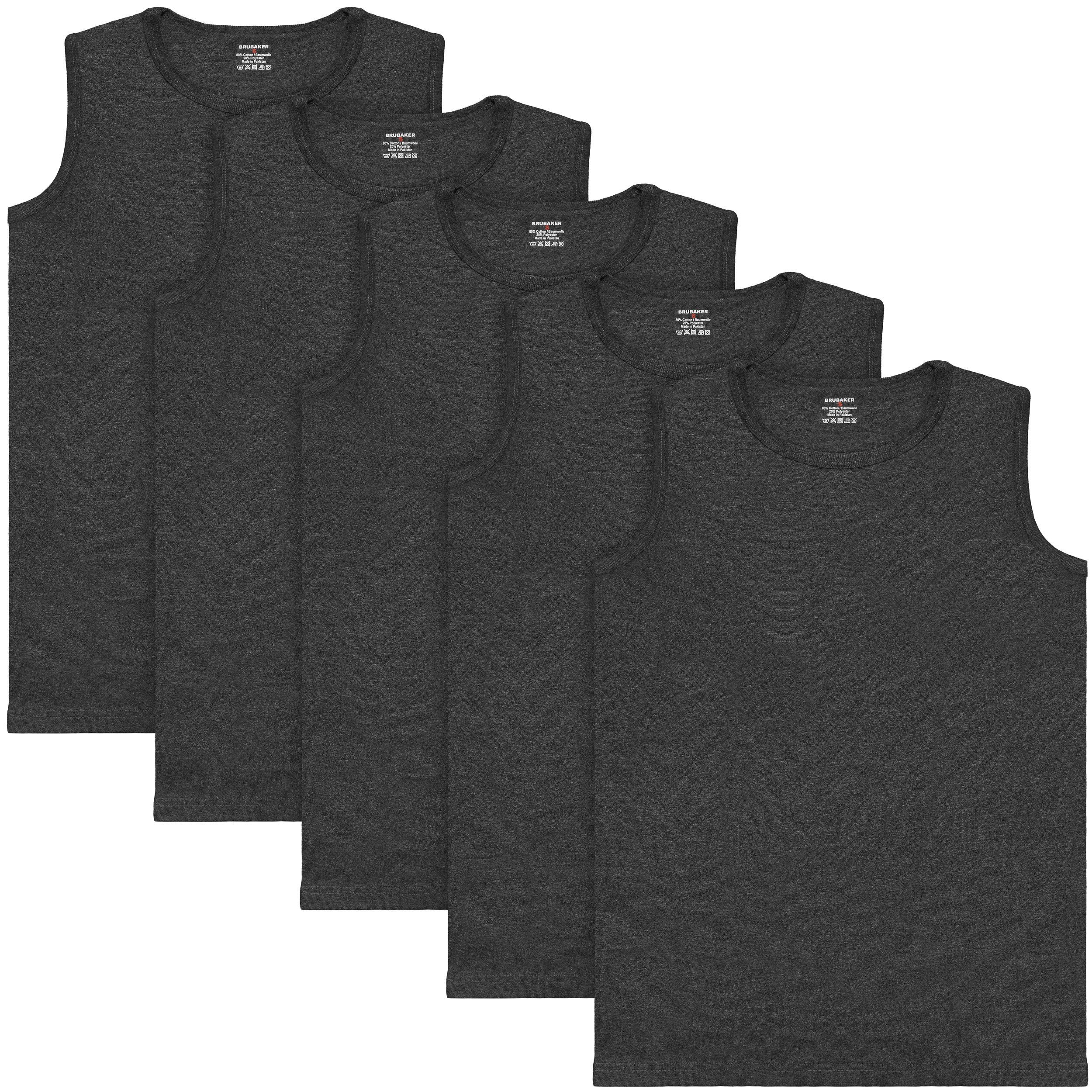 BRUBAKER Muskelshirt Tank Top Unterhemd mit Rundhals Ausschnitt (5er-Pack) Herren Tanktop aus hochwertiger Baumwolle (glatt), Extra Lang für Männer, Schlichtes Basic Achselshirt Anthrazit