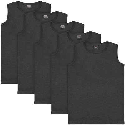 BRUBAKER Muskelshirt Tank Top Unterhemd mit Rundhals Ausschnitt (5er-Pack) Herren Tanktop aus hochwertiger Baumwolle (glatt), Extra Lang für Männer, Schlichtes Basic Achselshirt