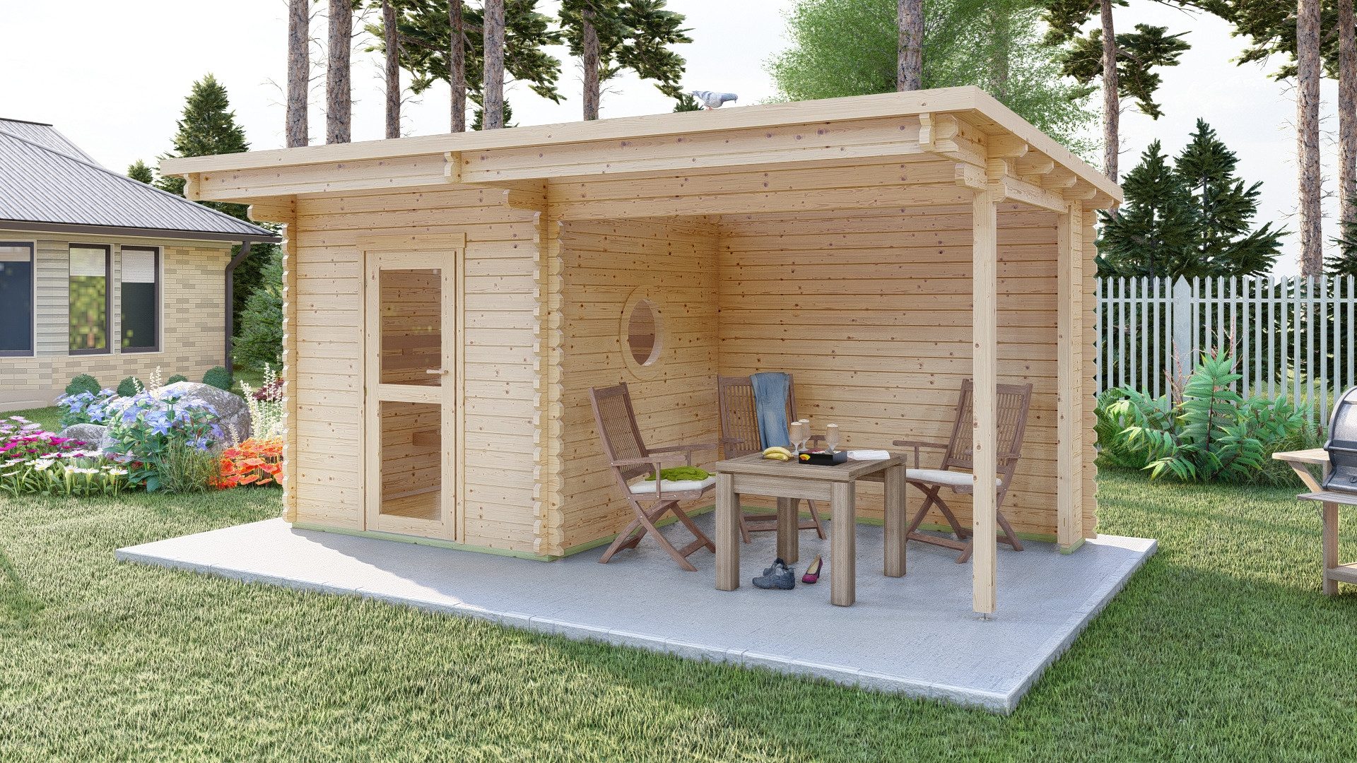 Finn Art Blockhaus Saunahaus Trontheim 2 Plus, BxTxH: 510 x 240 x 245 cm, Outdoor Gartensauna, ohne Ofen