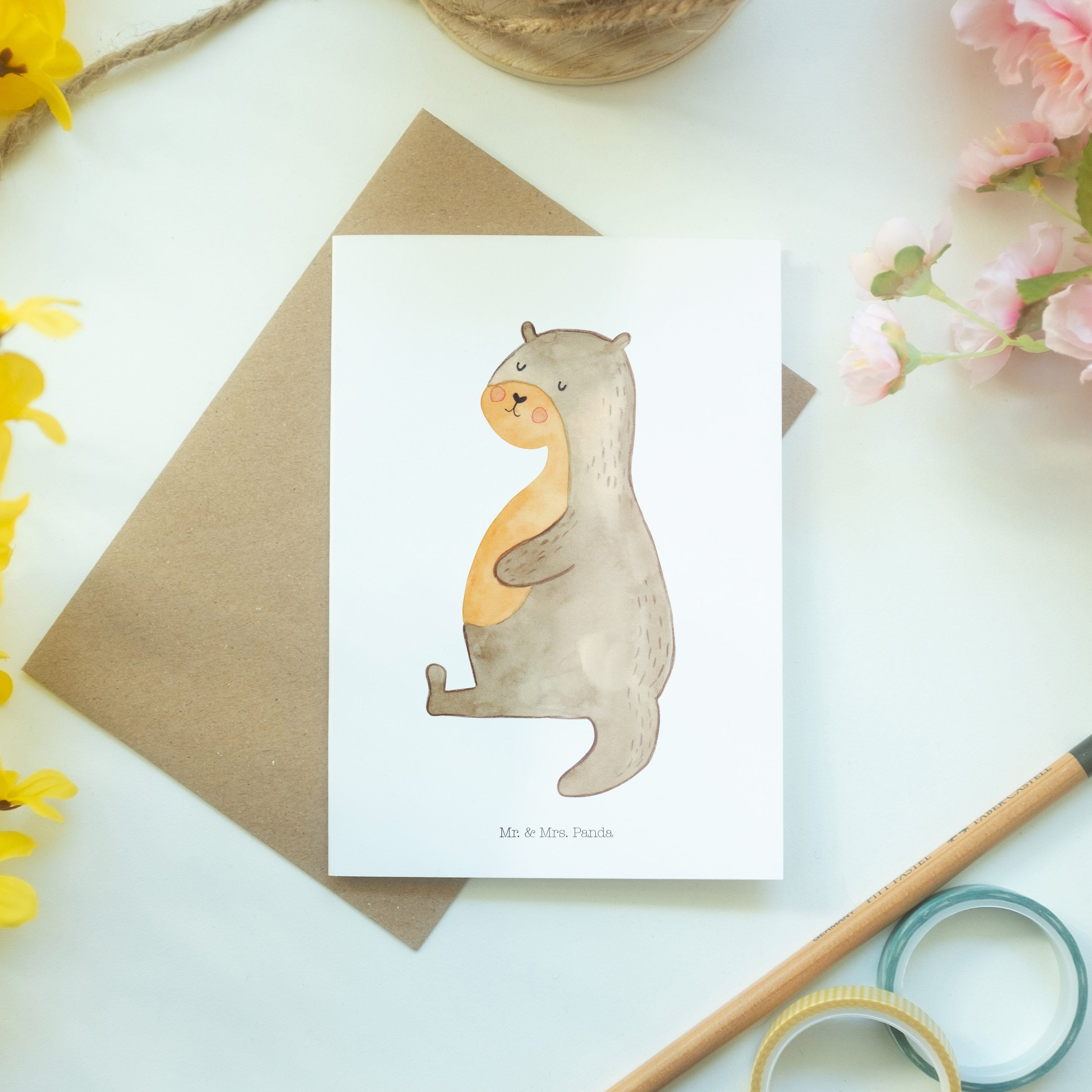 Bauch - Otter, Grußkarte & Otter Geschenk, See Geburtstagsk Seeotter - Otter Panda Mr. Mrs. Weiß