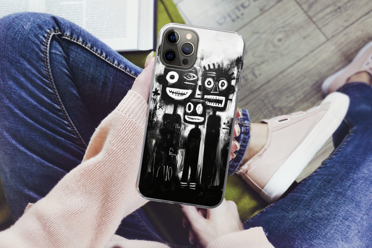 MuchoWow Handyhülle für Apple iPhone 13 Pro Max Malerei - Figuren - Schwarz - Abstrakt, Smartphone-Bumper, Print, Handy Schutzhülle Dünn
