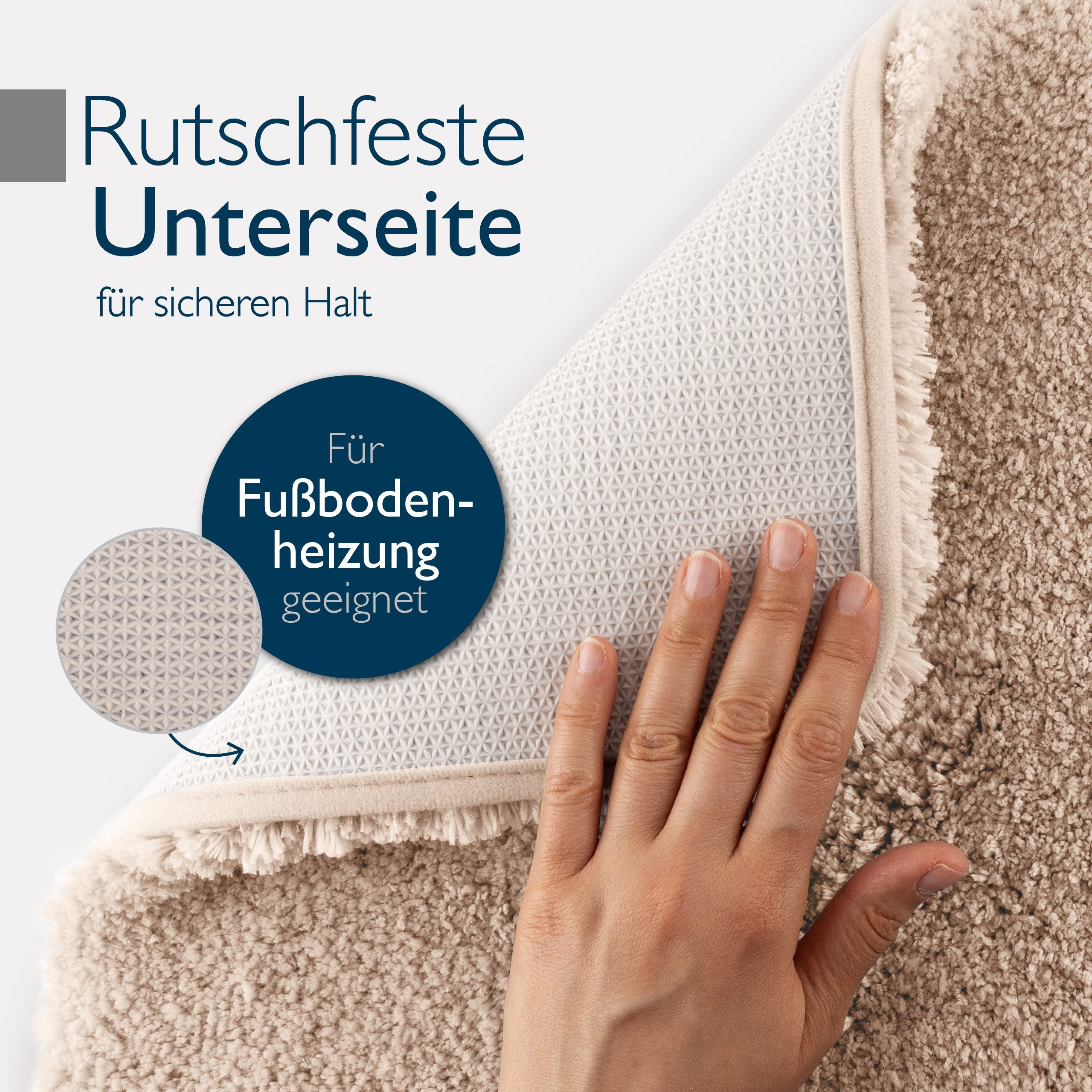 Beautissu Badematte Badematte rutschfest BeauMare FL, 60x50cm, Natur, Höhe 30 mm, Polyester, 60x50 cm Duschvorleger Hochflor Badteppich rutschfest Waschbar Shag – Bild 2 von 5