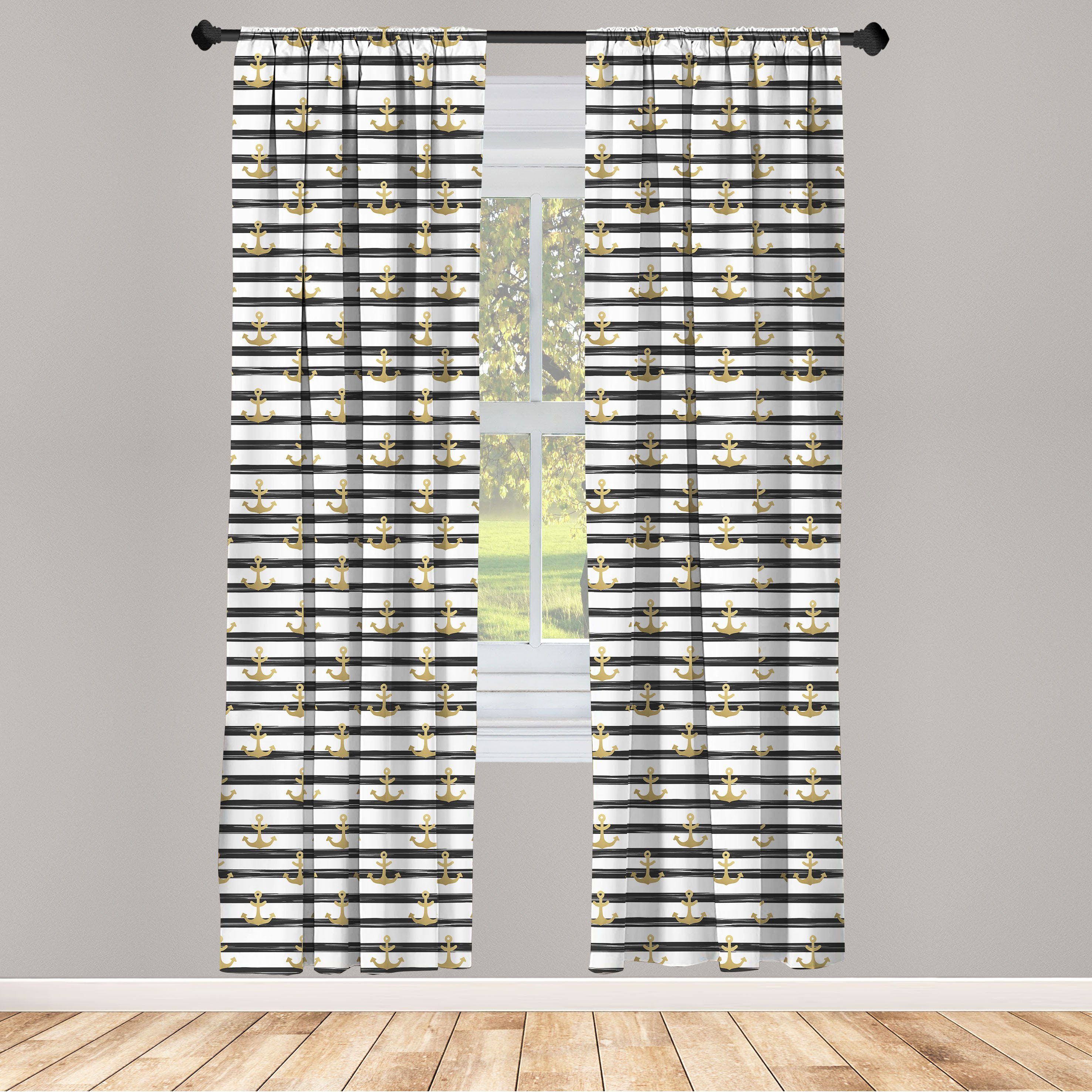 Gardine Vorhang für Wohnzimmer Schlafzimmer Dekor, Abakuhaus, Microfaser, Anker Schwarze Streifen Cruise
