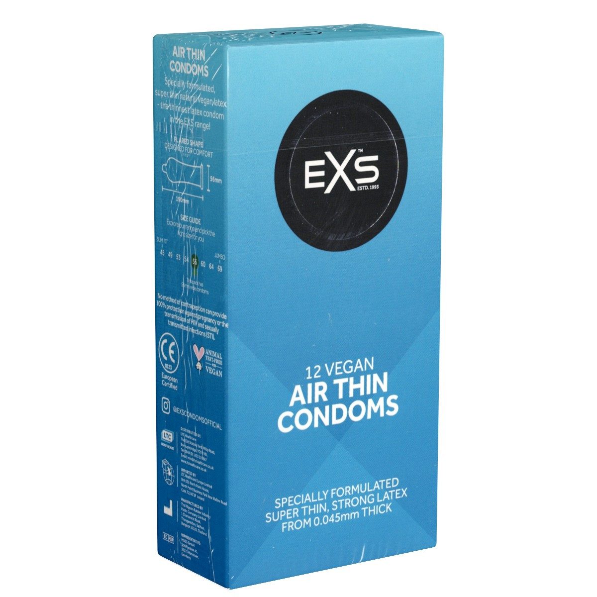 EXS Kondome Air Thin - extradünne Kondome für ein Gefühl wie ohne Kondom Packung mit, 12 St., extrem dünne und gefühlsechte Kondome, nur 0,04mm Wandstärke, ein Hauch von Nichts bei maximalen Schutz