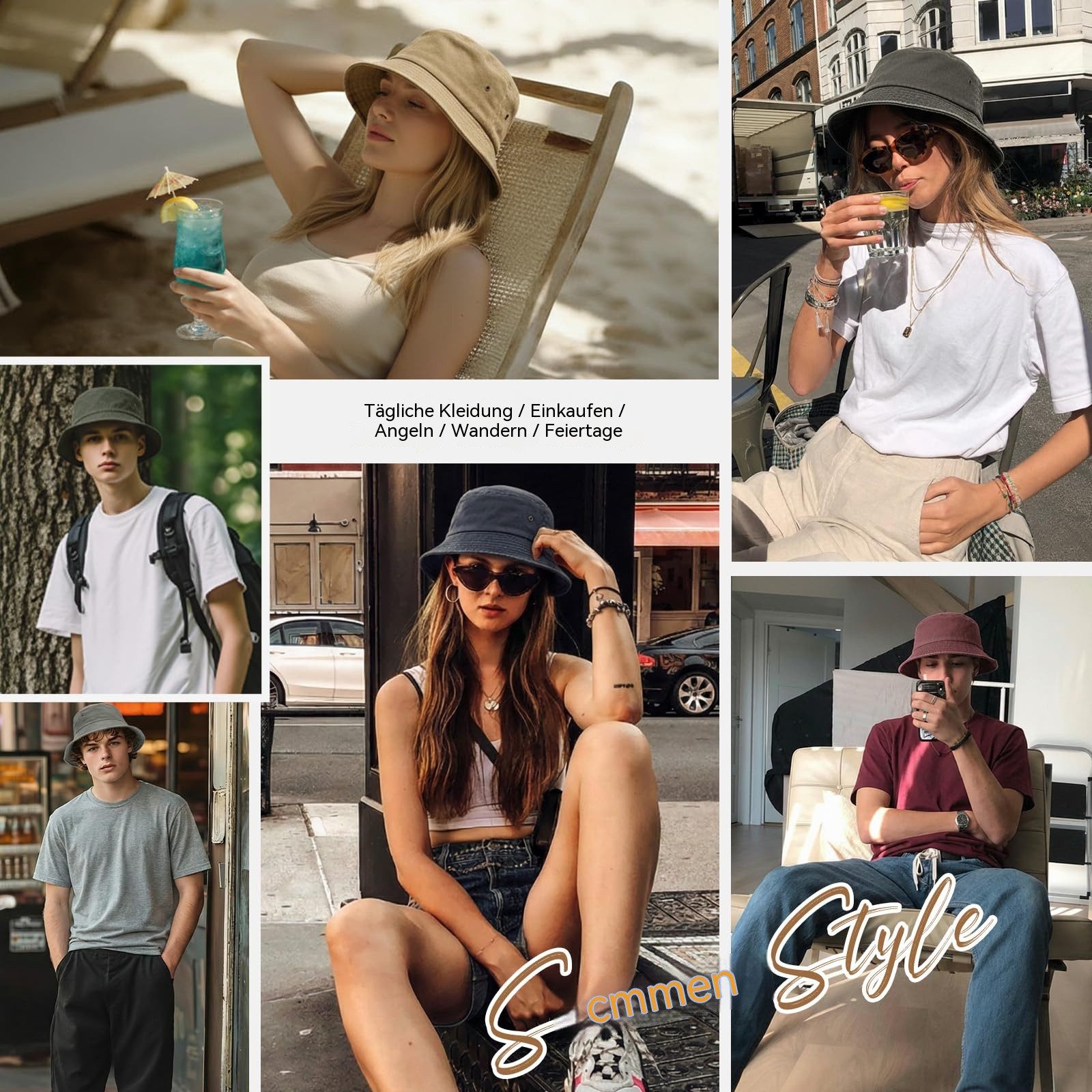 Zaewry Fischerhut Vintage Baumwoll-Anglerhut,Sommer Cap,Sommer Bucket Hat, Unisex faltbarer Anglerhut für Herren, Strand und Outdoor,mit UV-Schutz – Bild 5 von 5