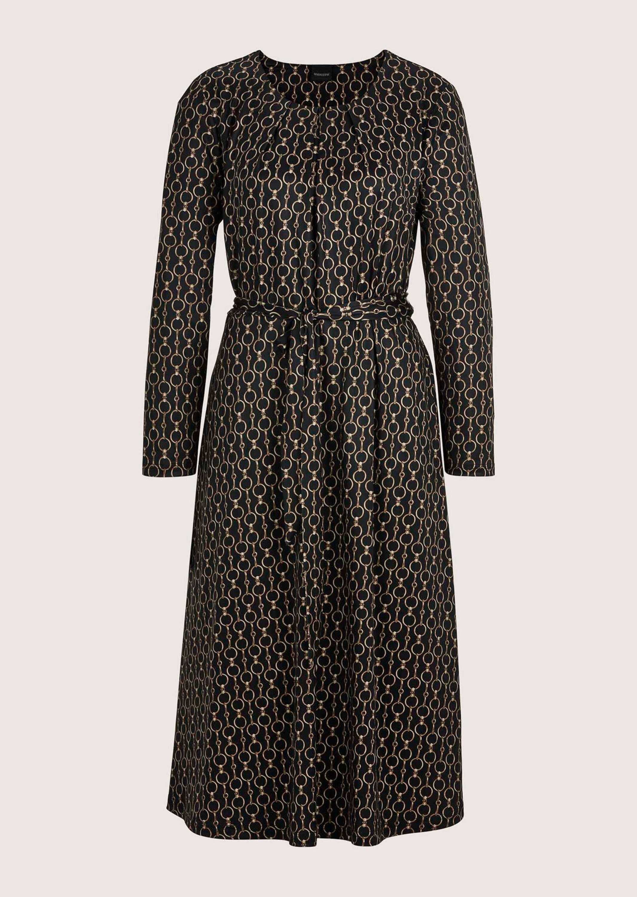 MADELEINE Midikleid Elegantes Kleid mit grafischem Muster Midikleid mit Rundhals, Taillenband und langen Ärmeln