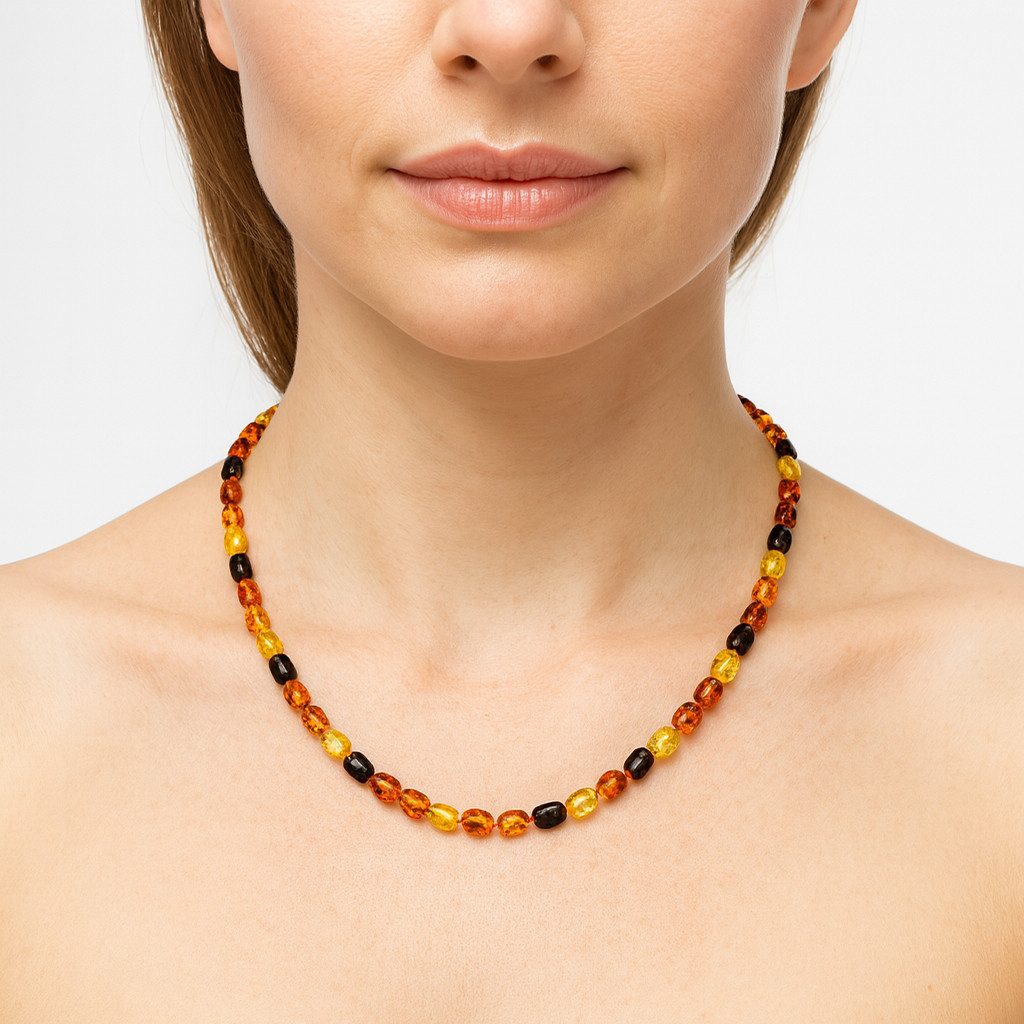 M-Punkt24 Collier Bernstein (Halskette, 45cm, Echter Bernstein, Partner-Look, inkl. Etui), Damen und Herren - Unisex Schmuck