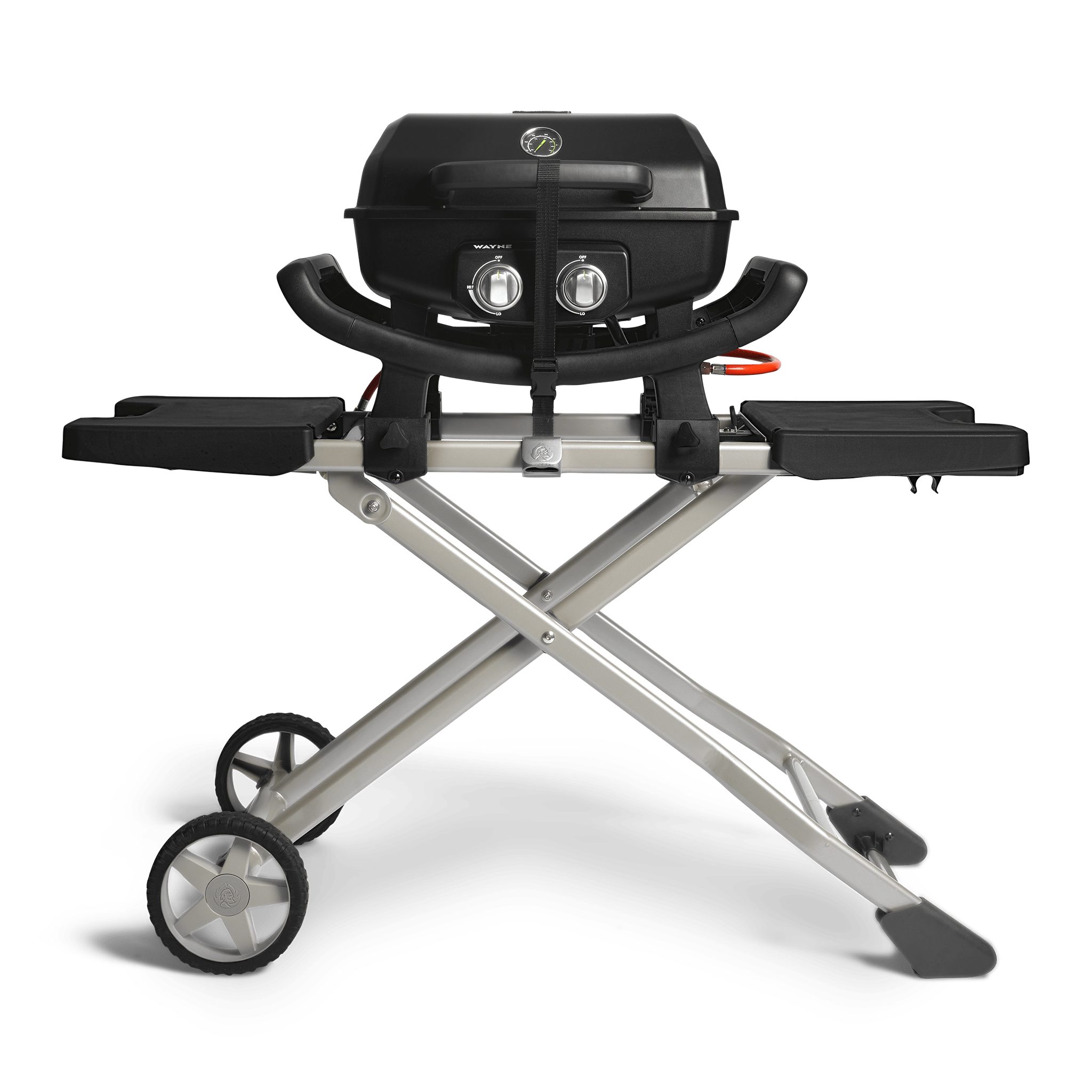 BURNHARD® Gasgrill WAYNE, 2-Brenner Gasgrill inkl. Rollwagen, 2 Brenner mit regenabweisender UV-beständiger Haube, Campinggrill Gas - Tischgrill mit Rollwagen