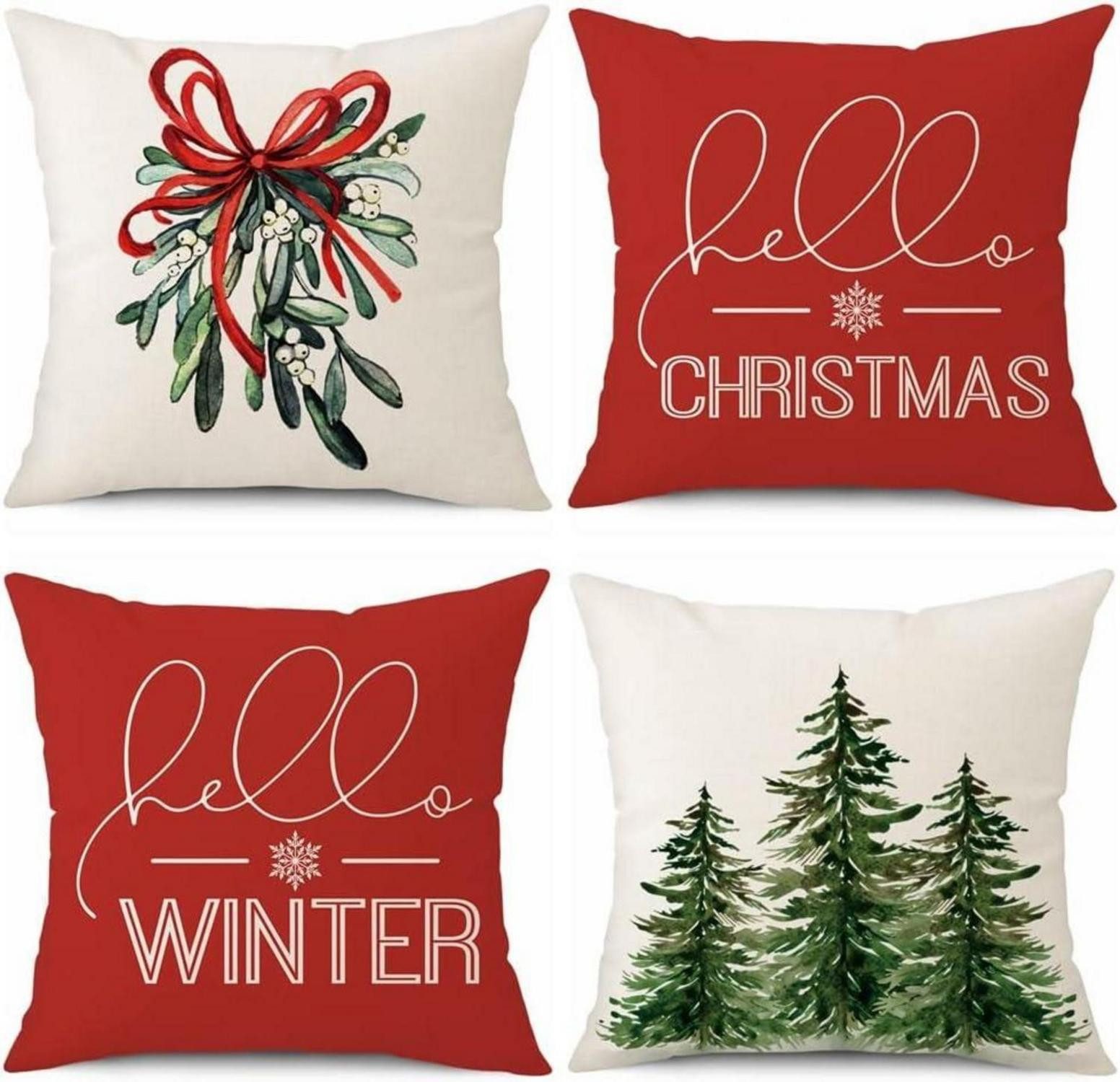 Dekohänger 4er Set Weihnachten Kissenbezüge Leinen Deko 40x40 cm Santa Claus