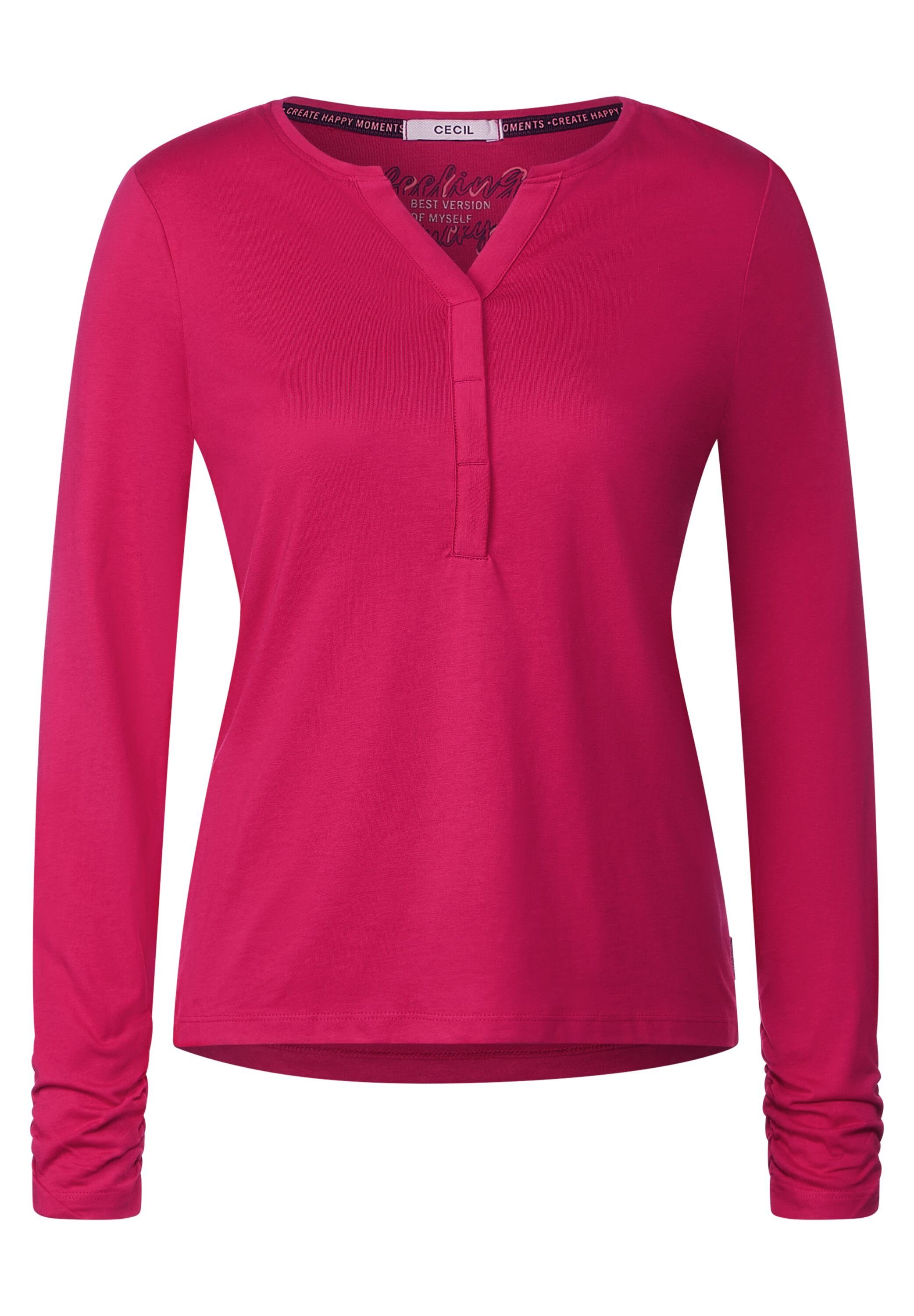 CECIL Rundhalsshirt mit gerafften Ärmeln