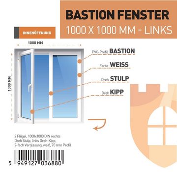 SN DECO GROUP Kunststofffenster Fenster 2 Flügel, 1000x1000, 2-fach Verglasung, weiß, 70 mm Profil, (Set), RC2 Sicherheitsbeschlag, Hochwertiges 5-Kammer-Profil