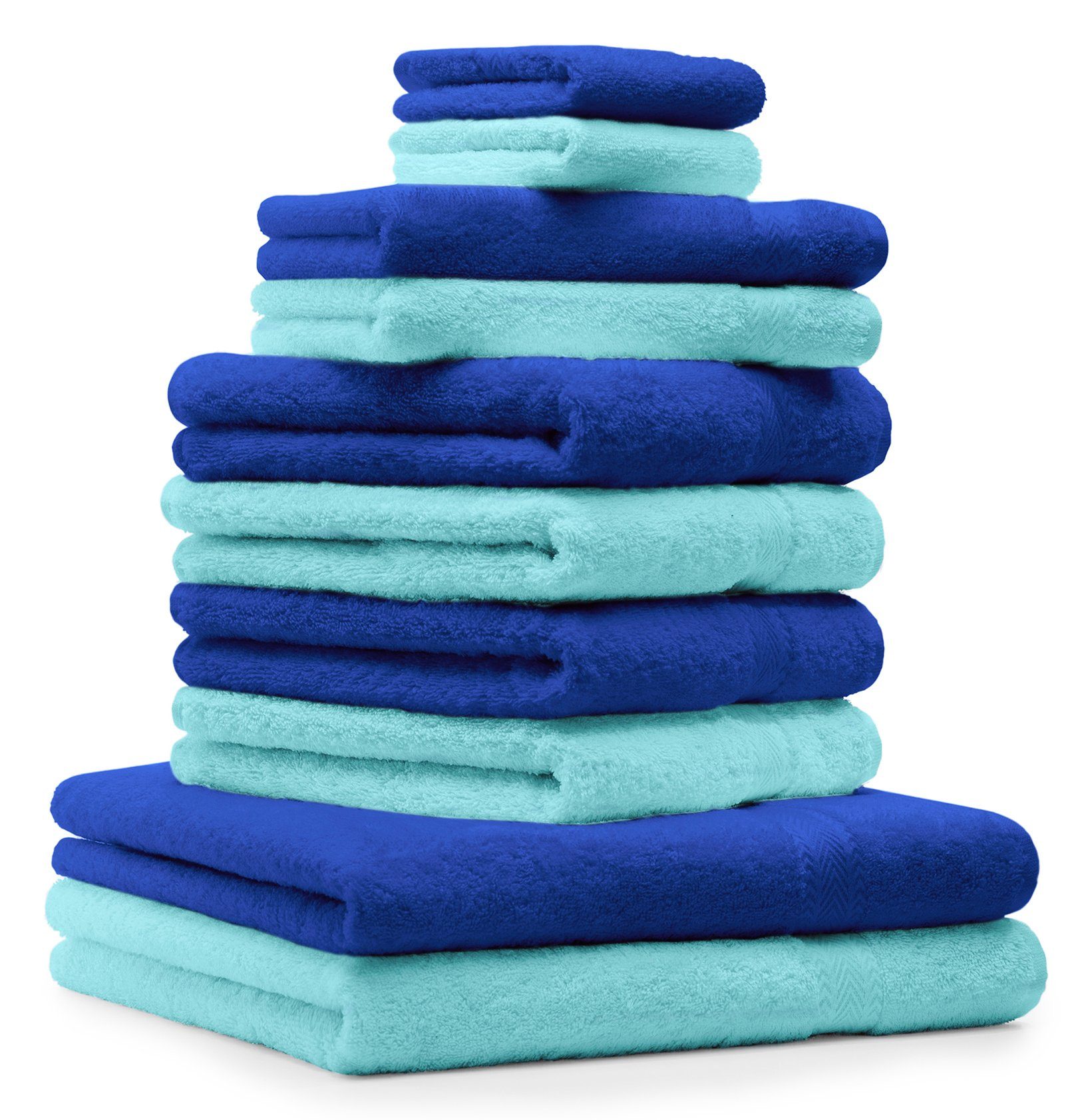 Betz Handtuch Set 10-TLG. Handtuch-Set CLASSIC 100% Baumwolle Fb. royalblau und türkis, 100% Baumwolle