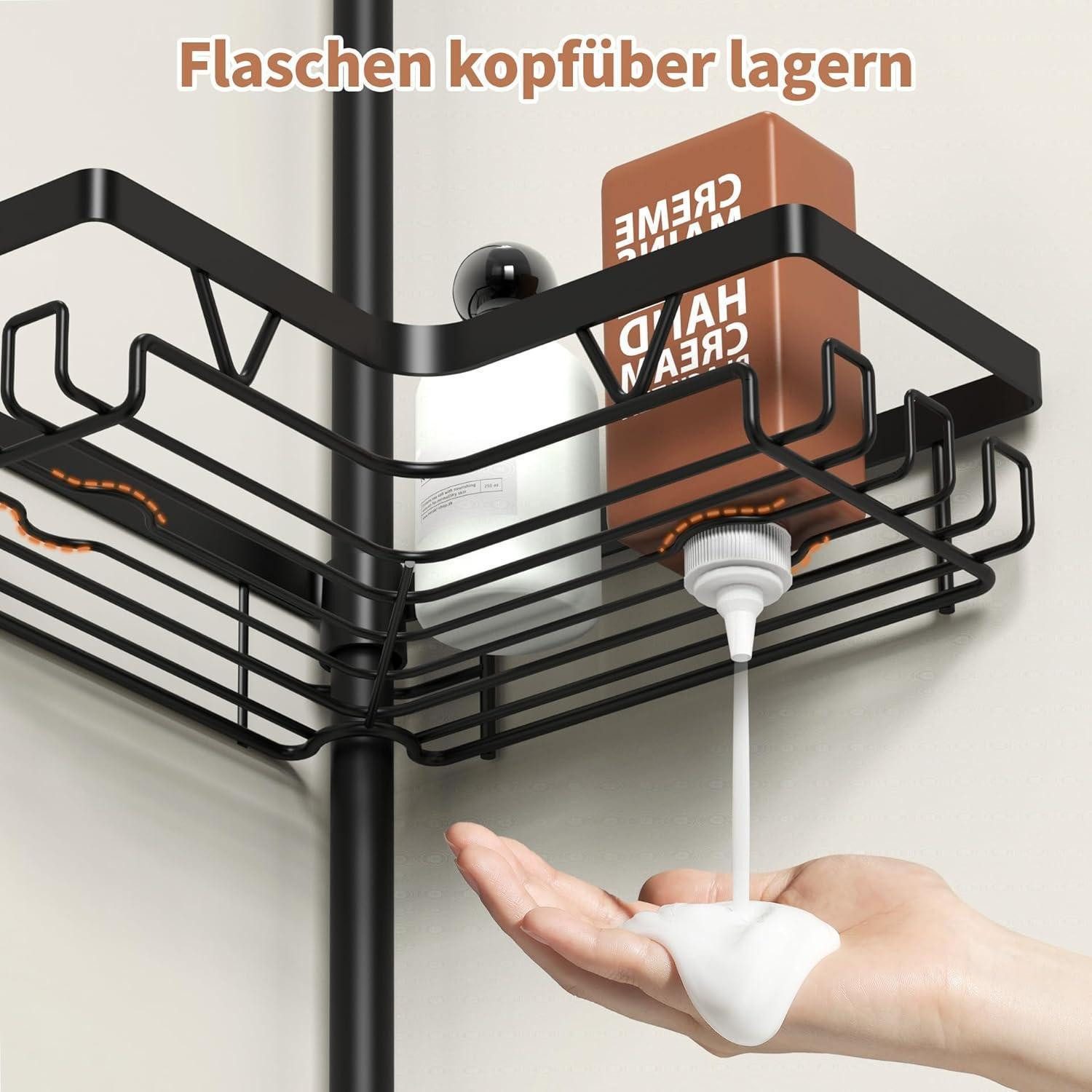 LuxusKollektion Teleskopregal Duschregal Teleskop Edelstahl Ohne Bohren Schwarz Teleskop Duschablage – Bild 3 von 5